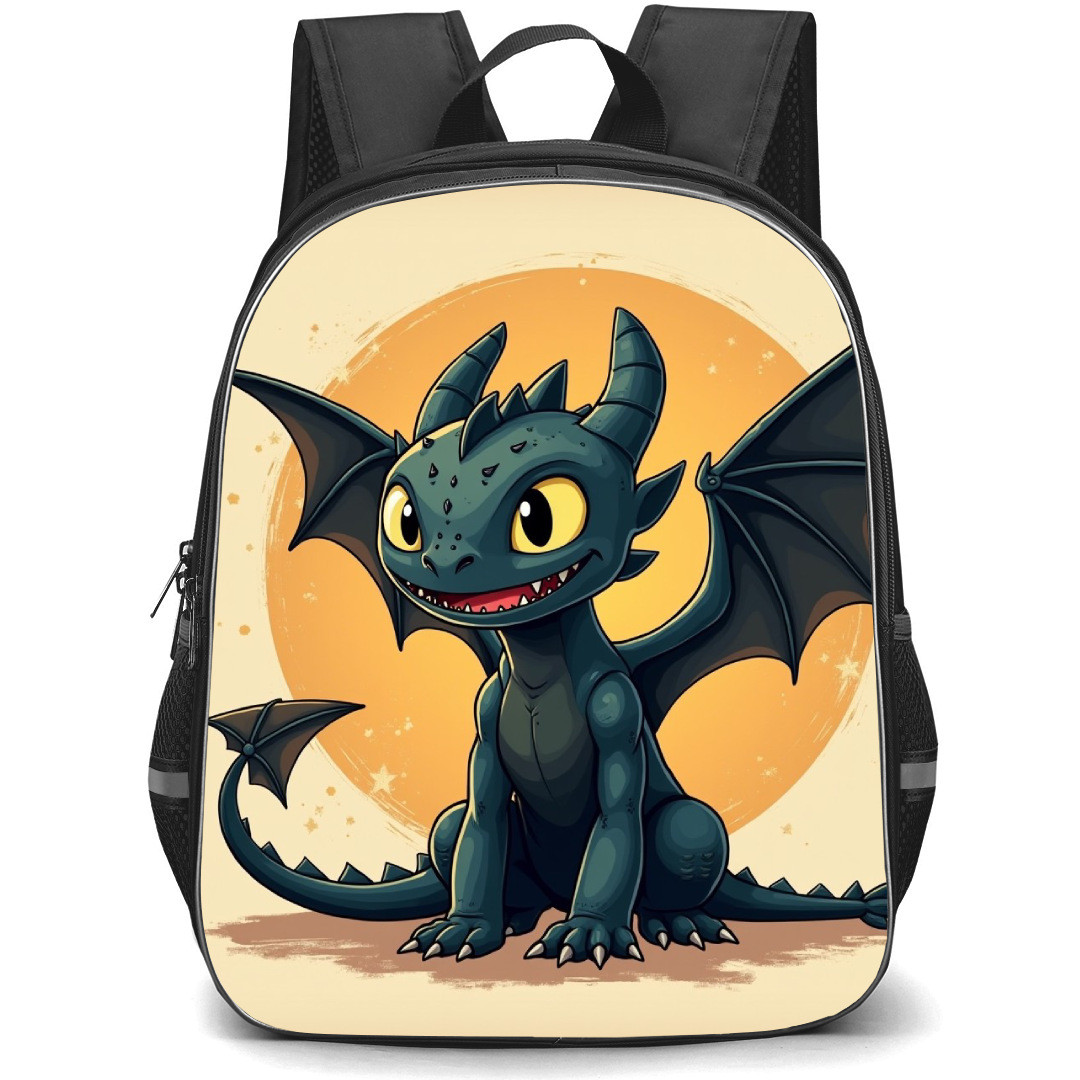 How To Train Your Dragon Night Fury Backpack StudentPack - Night Fury Sitting On Sun Background Illustration Sticker