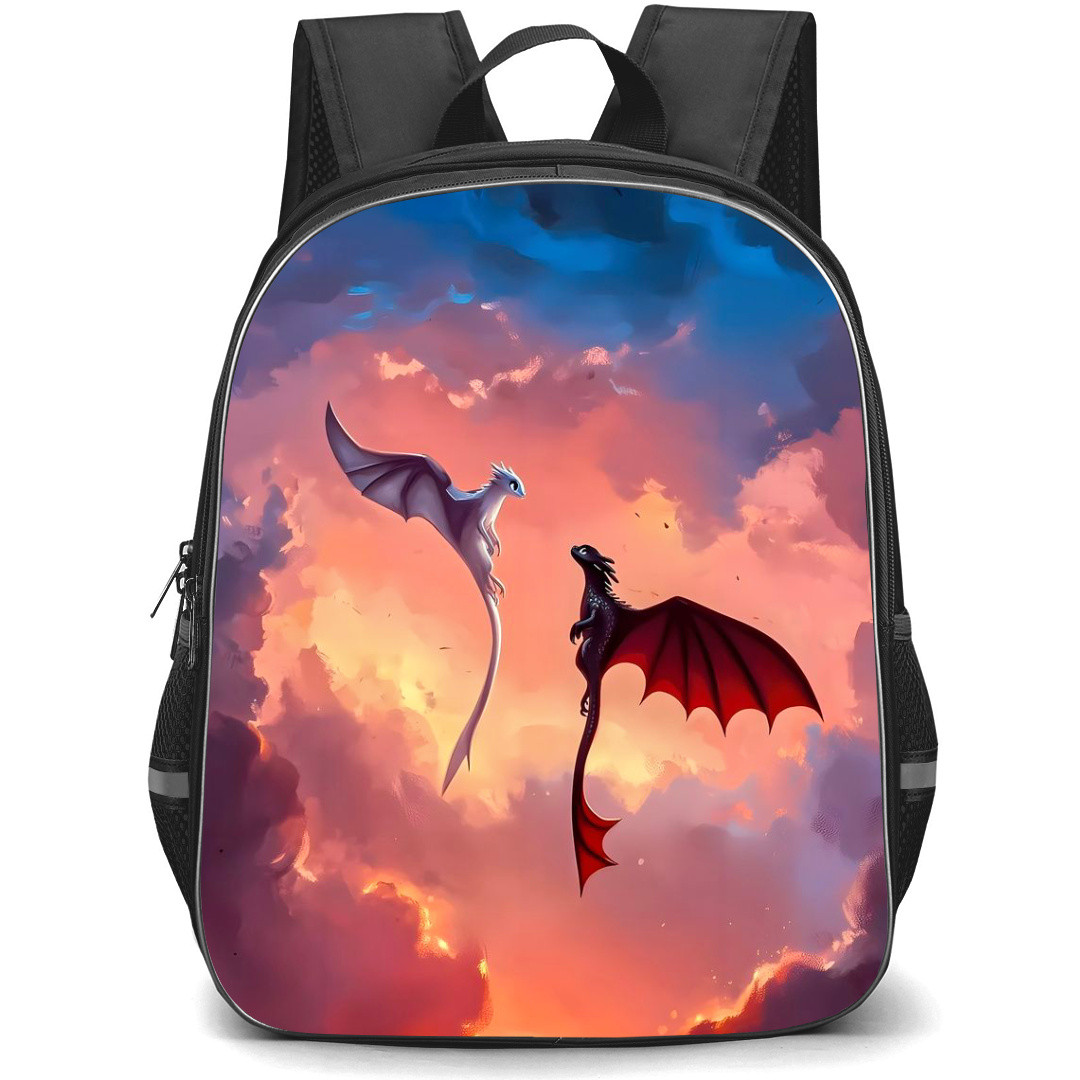 How To Train Your Dragon Backpack StudentPack - Toothless And Light Fury Illustration On Twilight Sky Background