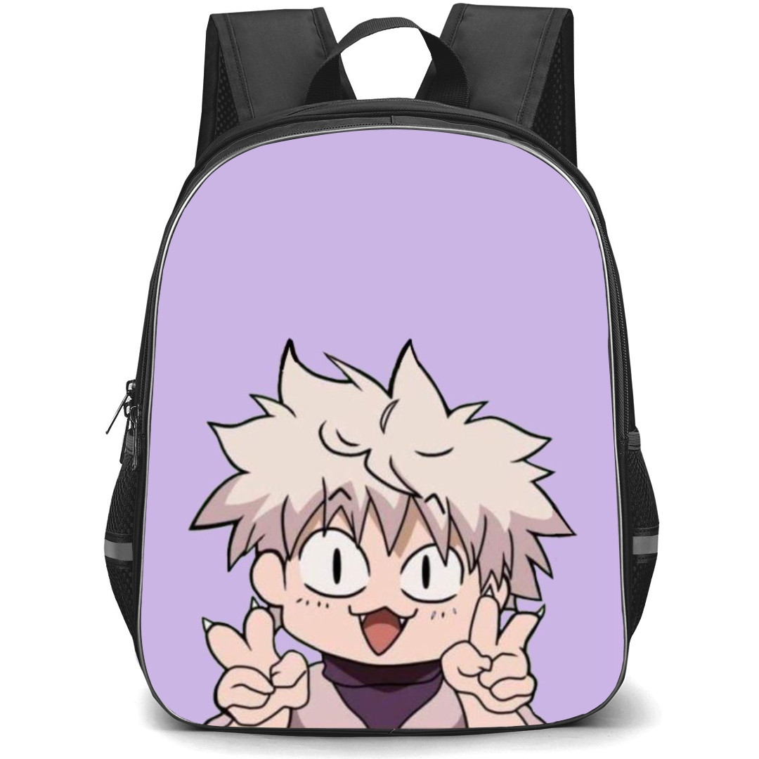 Hunter X Hunter Killua Zoldyck Backpack StudentPack - Hunter X Hunter Killua Zoldyck Smiling Chibi Art On Purple Background
