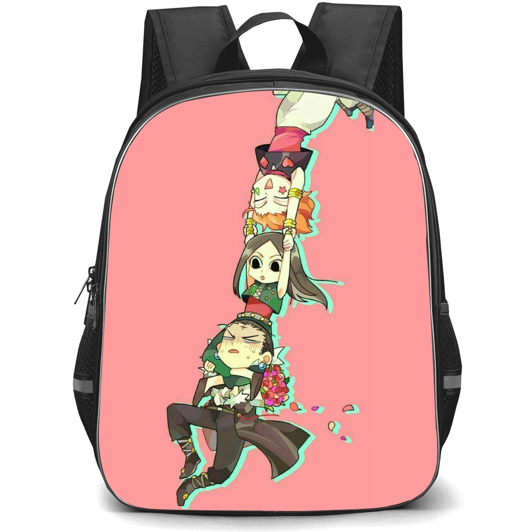 Hunter X Hunter Backpack StudentPack - Hunter X Hunter Phantom Troupe Cartoon Art On Pink Background