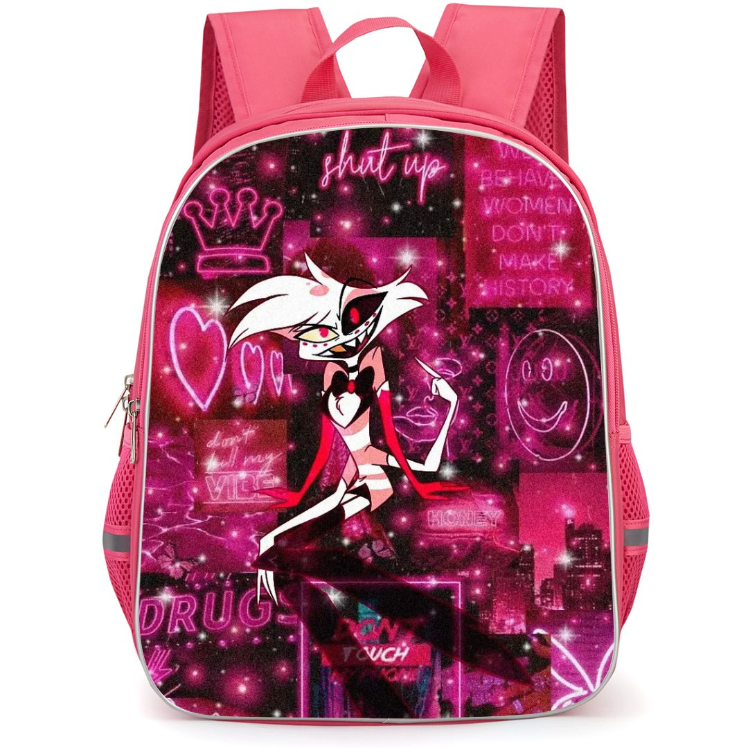 Hazbin Hotel Angel Dust Backpack StudentPack - Angel Dust On Neon Effect Background