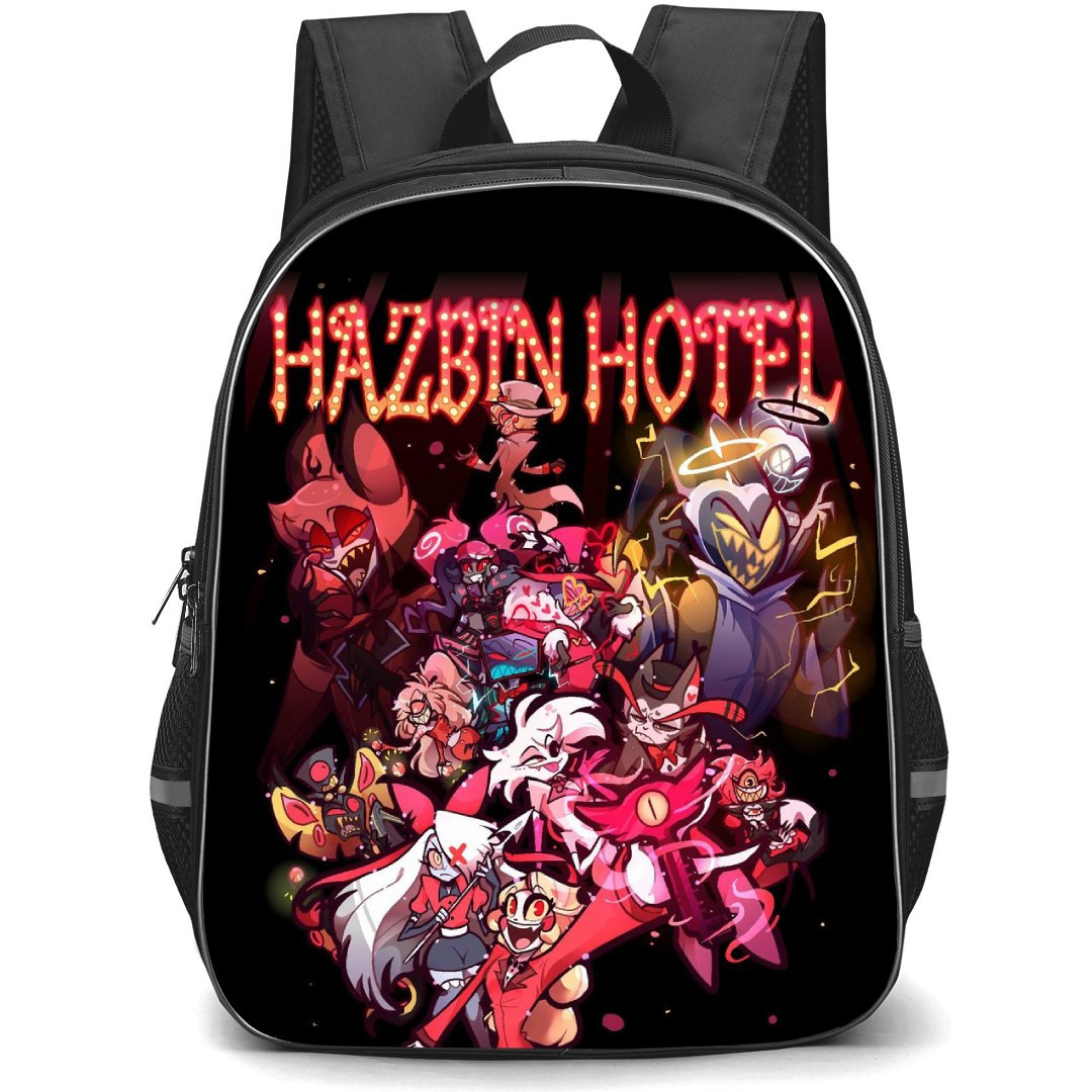 Hazbin Hotel Backpack StudentPack - Hazbin Hotel Character Illustration Art On Black Background