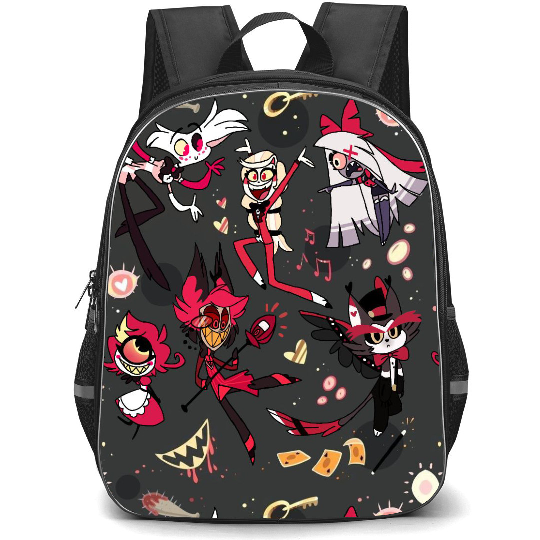 Hazbin Hotel Backpack StudentPack - Hazbin Hotel Character Pattern Art On Dark Background
