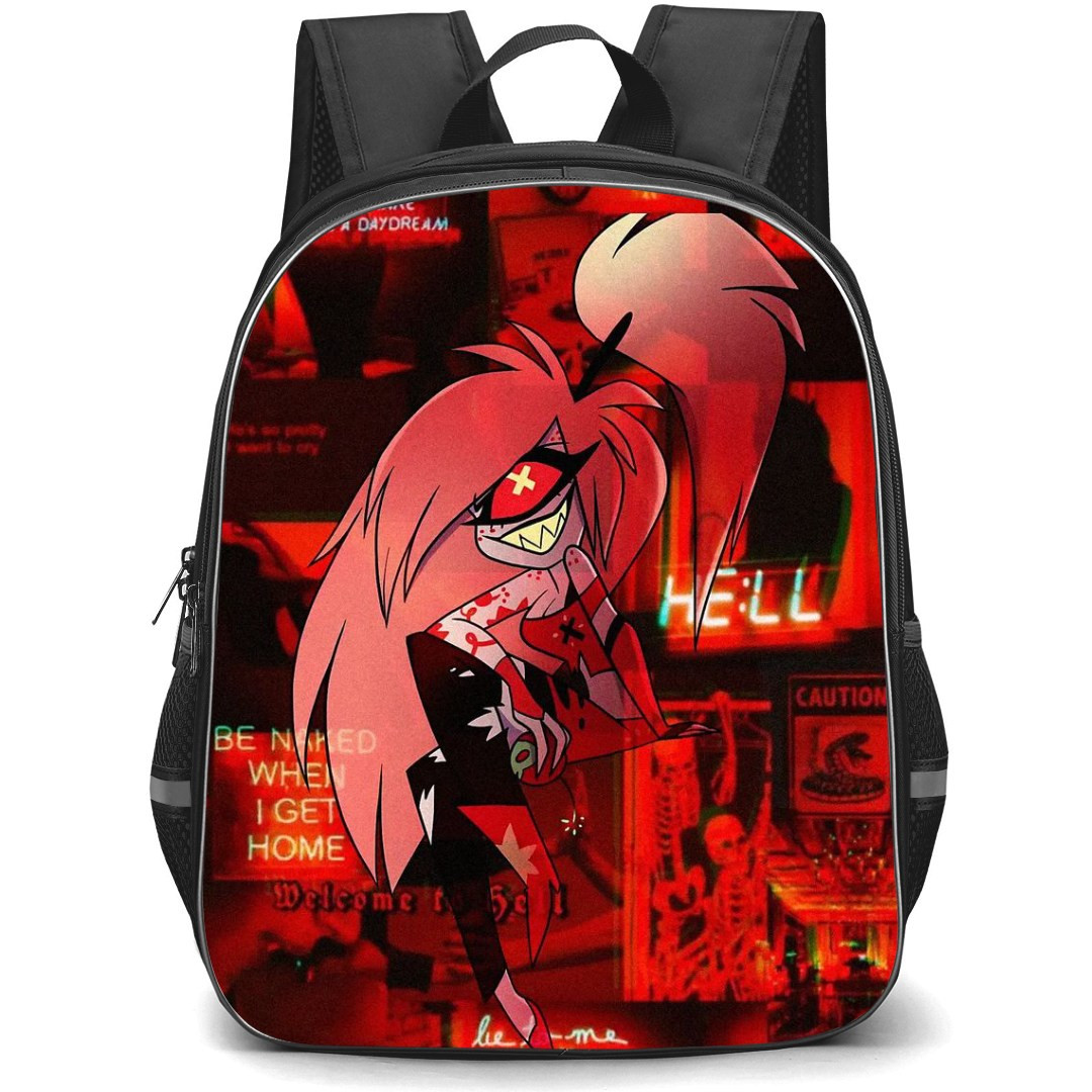 Hazbin Hotel Cherri Bomb Backpack StudentPack - Cherri Bomb On Red Neon Effect Poster Background