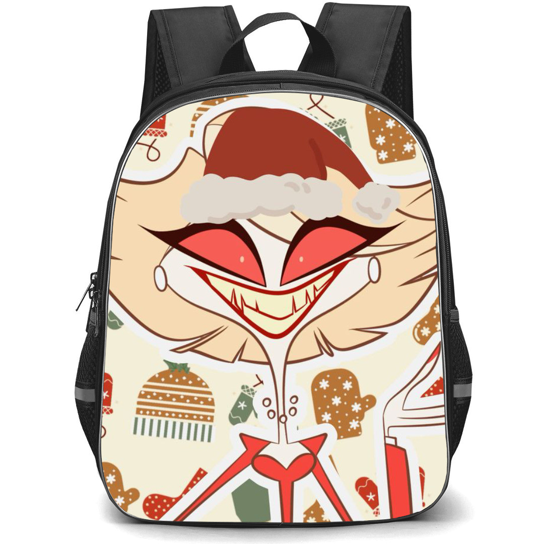 Hazbin Hotel Katie Killjoy Backpack StudentPack - Katie Killjoy With Christmas Staff Pattern Art On Beige Background