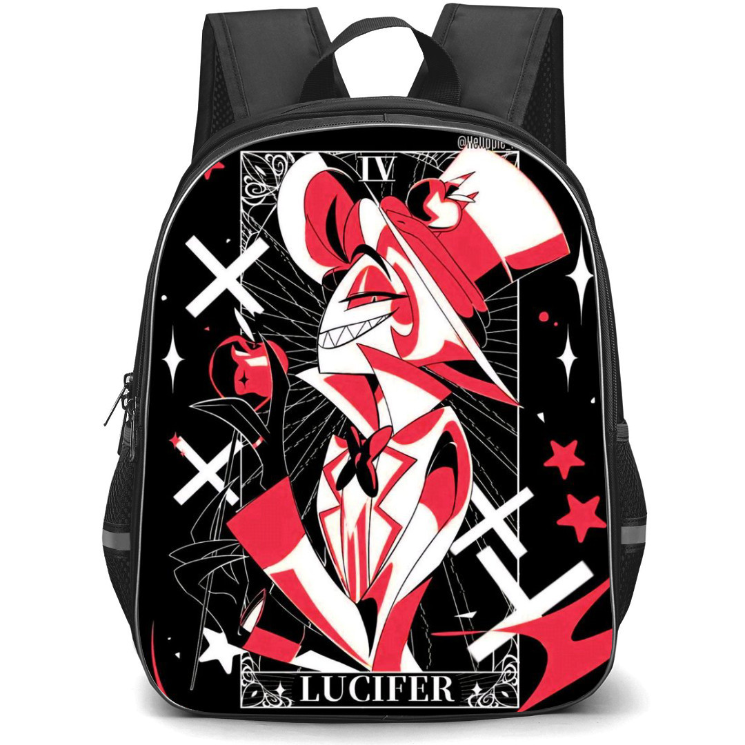 Hazbin Hotel Lucifer Morningstar Backpack StudentPack - Lucifer Morningstar Minimalist Art On Black Background