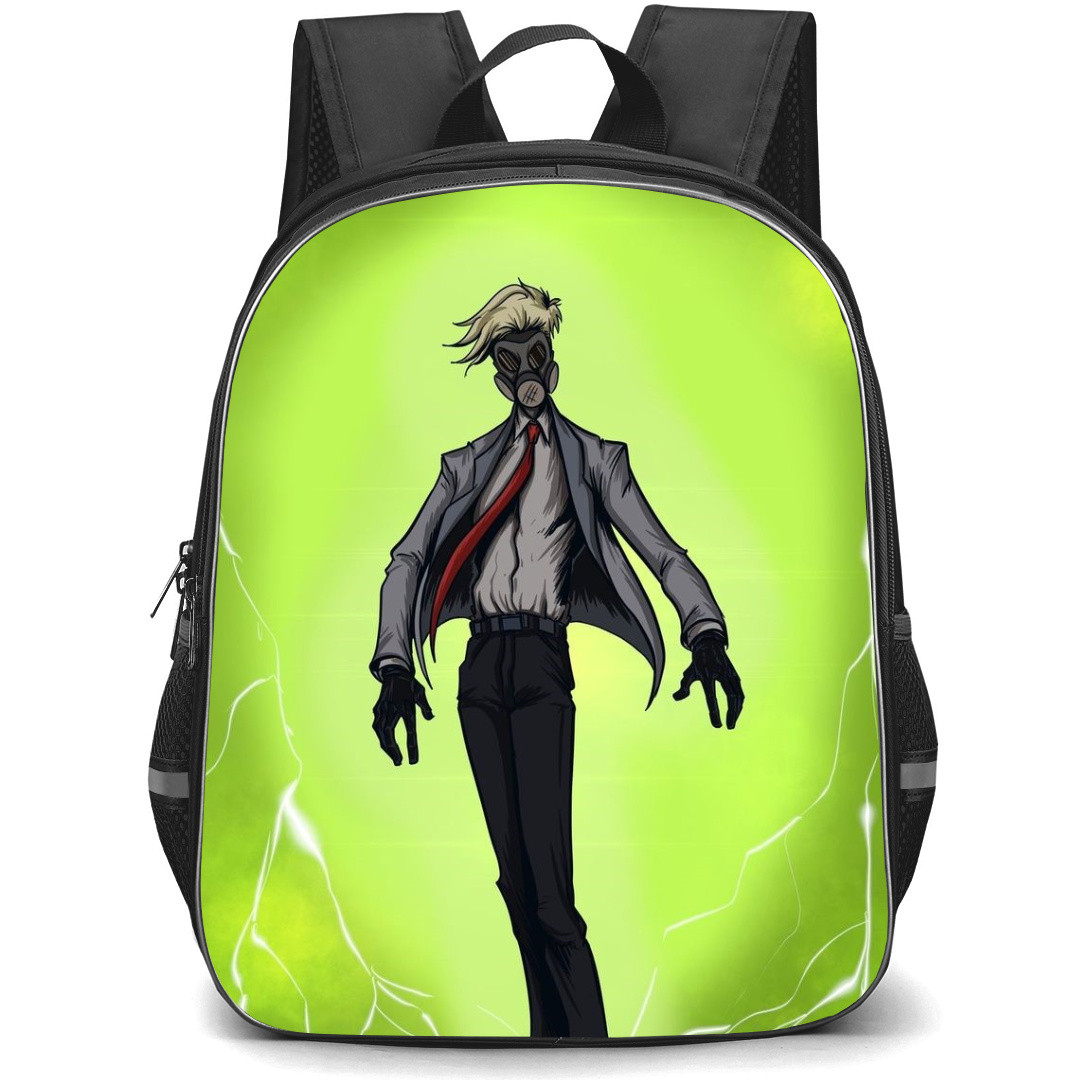 Hazbin Hotel Tom Trench Backpack StudentPack - Tom Trench Wearing Gas Mask Fan Art Illustration Art On Green Background