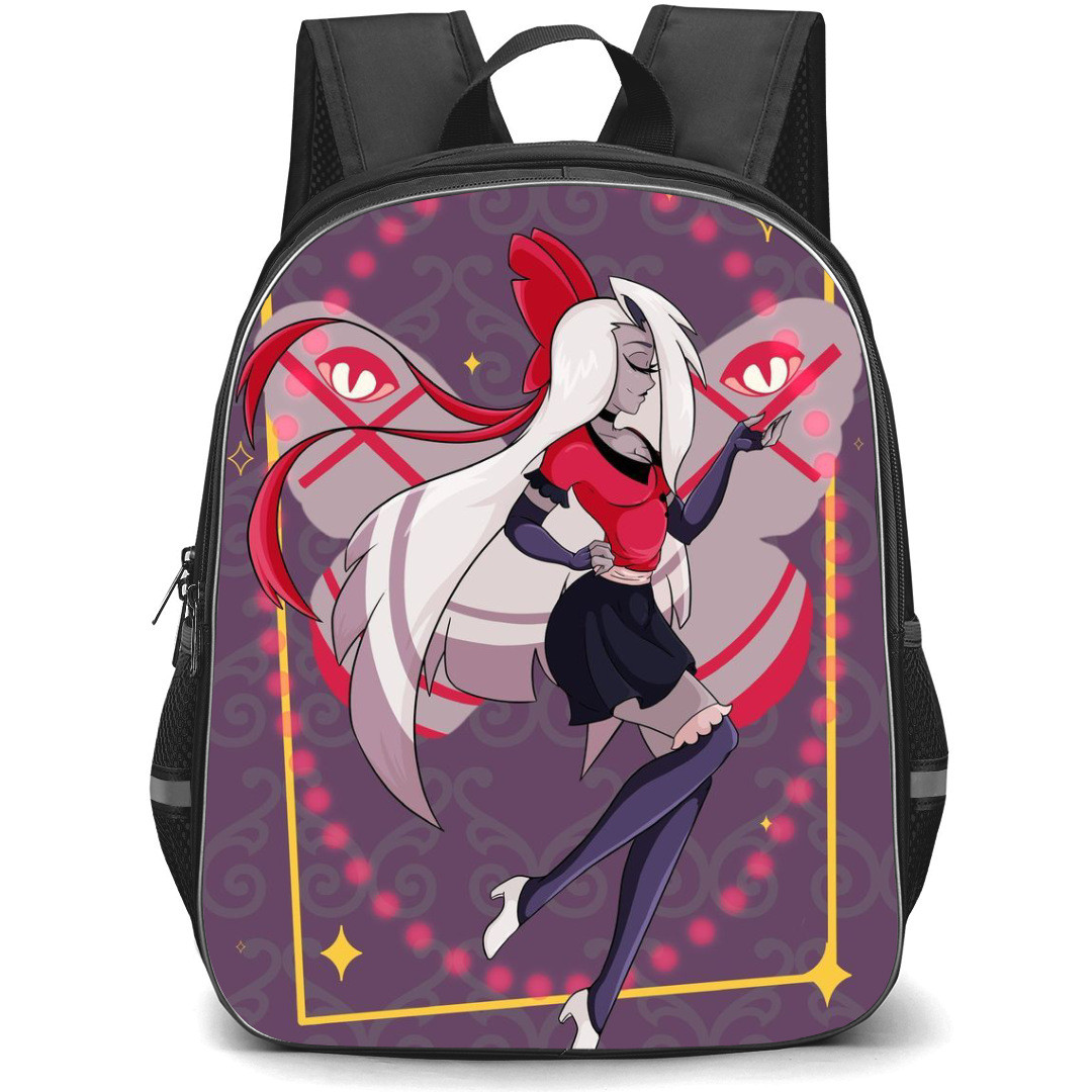 Hazbin Hotel Vaggie Backpack StudentPack - Vaggie Demon Hierarchy Illustration Art On Purple Background