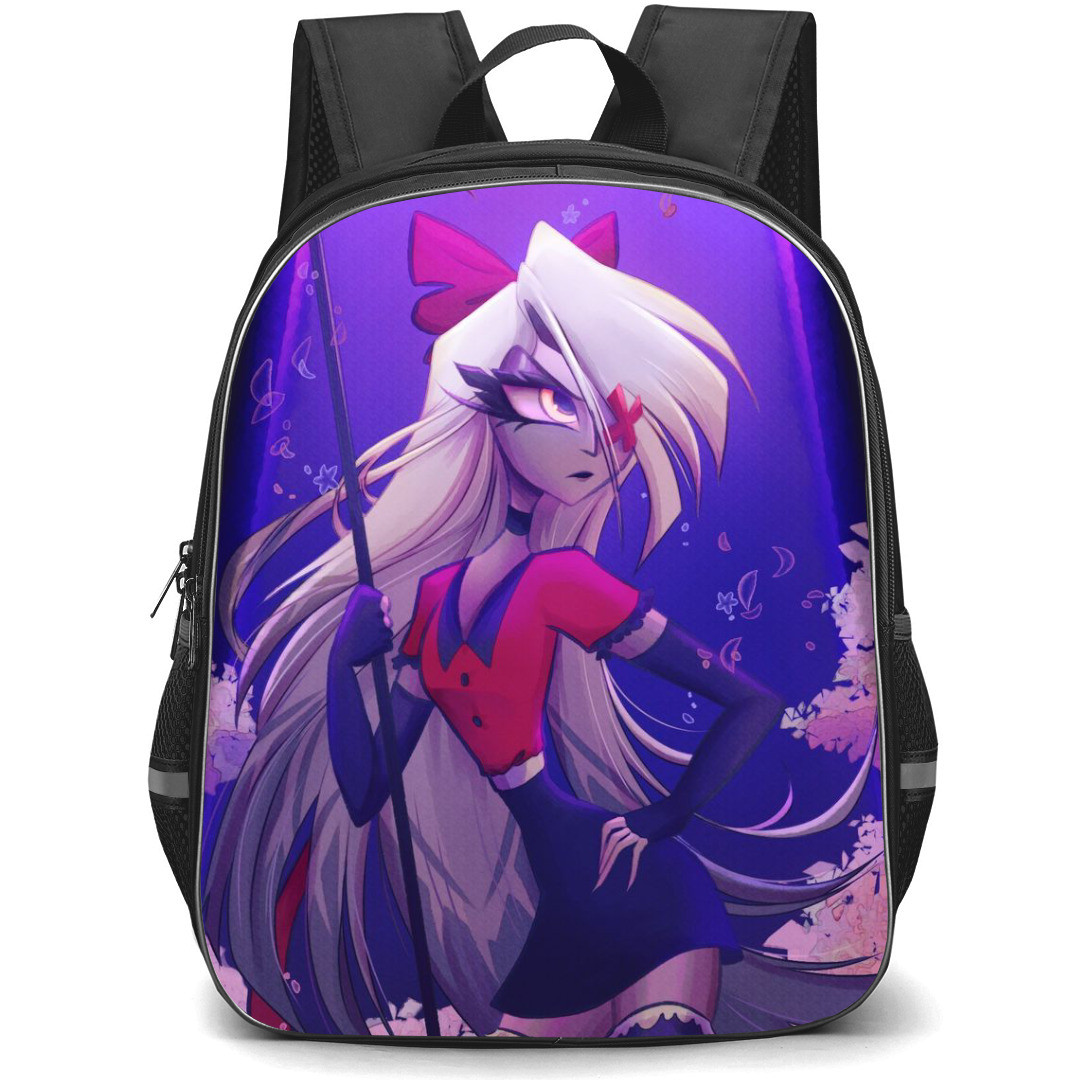 Hazbin Hotel Vaggie Backpack StudentPack - Vaggie Standing Illustration Art On Purple Background