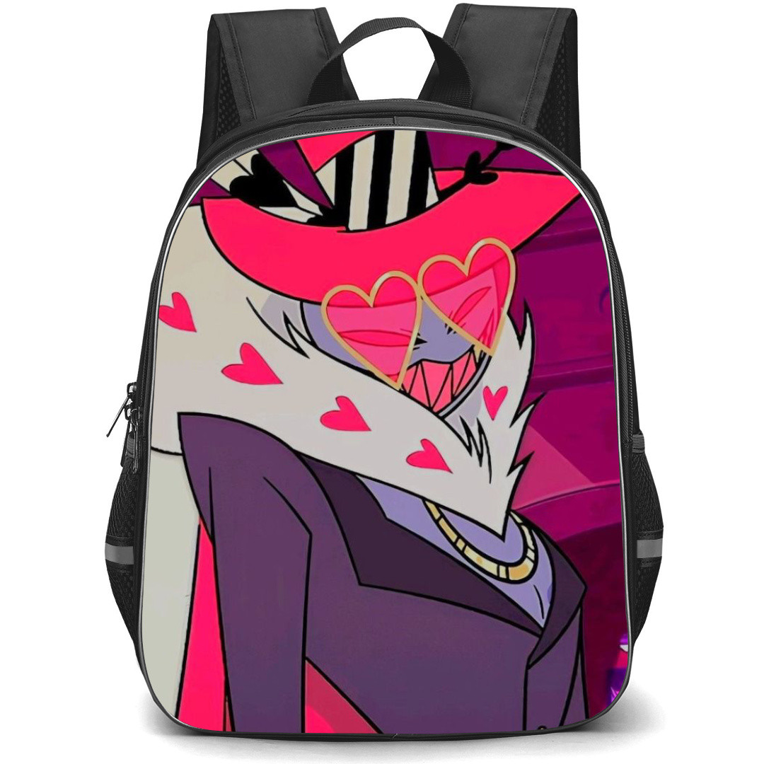 Hazbin Hotel Valentino Backpack StudentPack - Valentino Wear Purple Coat And Heart Shape Glasses Illustration Art