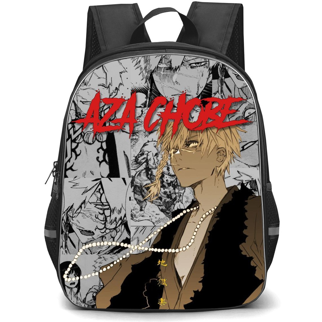 Hells Paradise Jigokuraku Aza Chobe Backpack StudentPack - Aza Chobe On Grayscale Anime Art Background