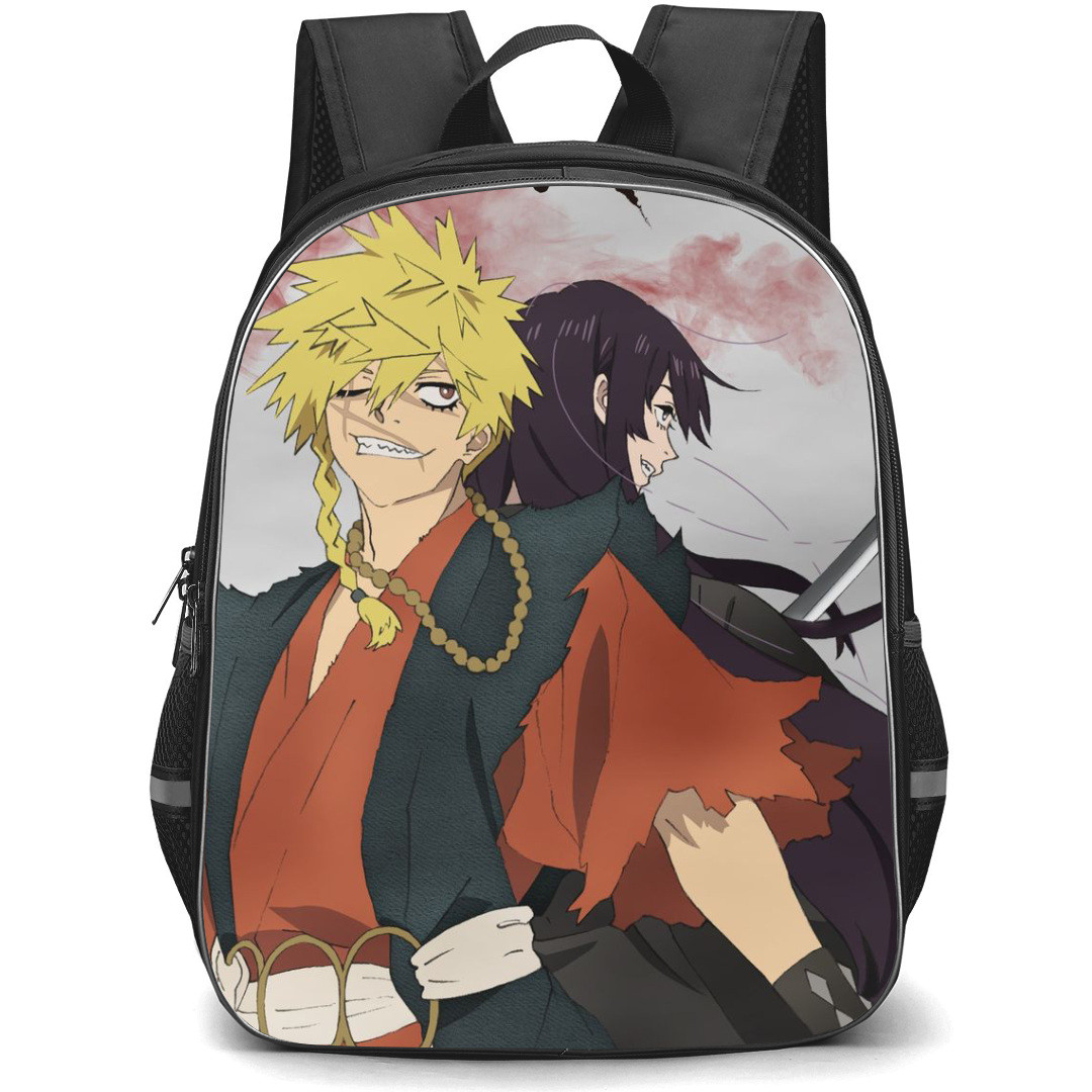 Hells Paradise Jigokuraku Backpack StudentPack - Hells Paradise Jigokuraku Aza Chobe & Aza Toma On Gray Background