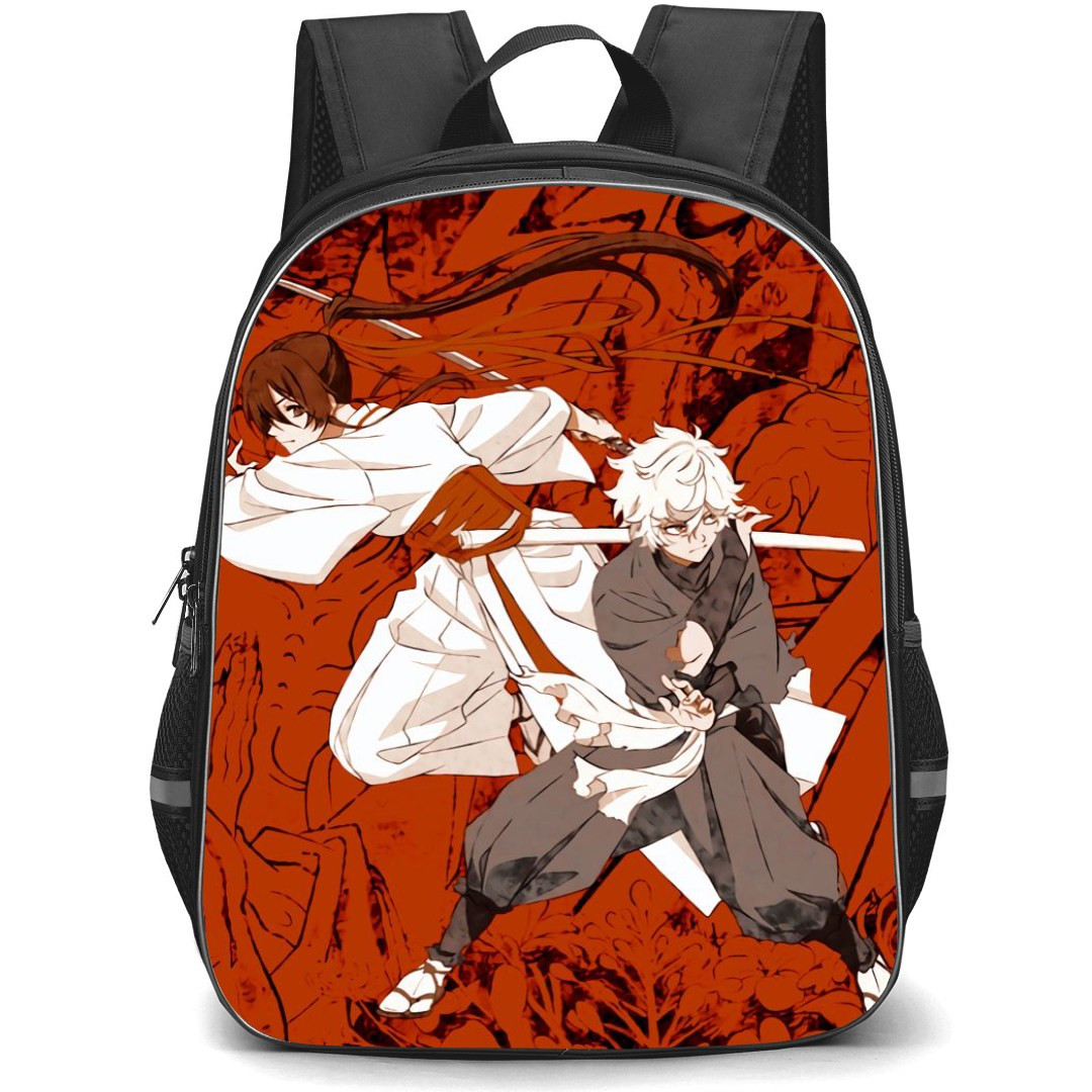 Hells Paradise Jigokuraku Backpack StudentPack - Hells Paradise Jigokuraku Gabimaru And Sagiri Yamada Asaemon On Orange Background