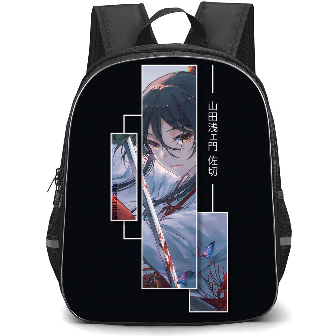 Hells Paradise Jigokuraku Yamada Asaemon Sagiri Backpack StudentPack - Yamada Asaemon Sagiri Split Poster On Black Background