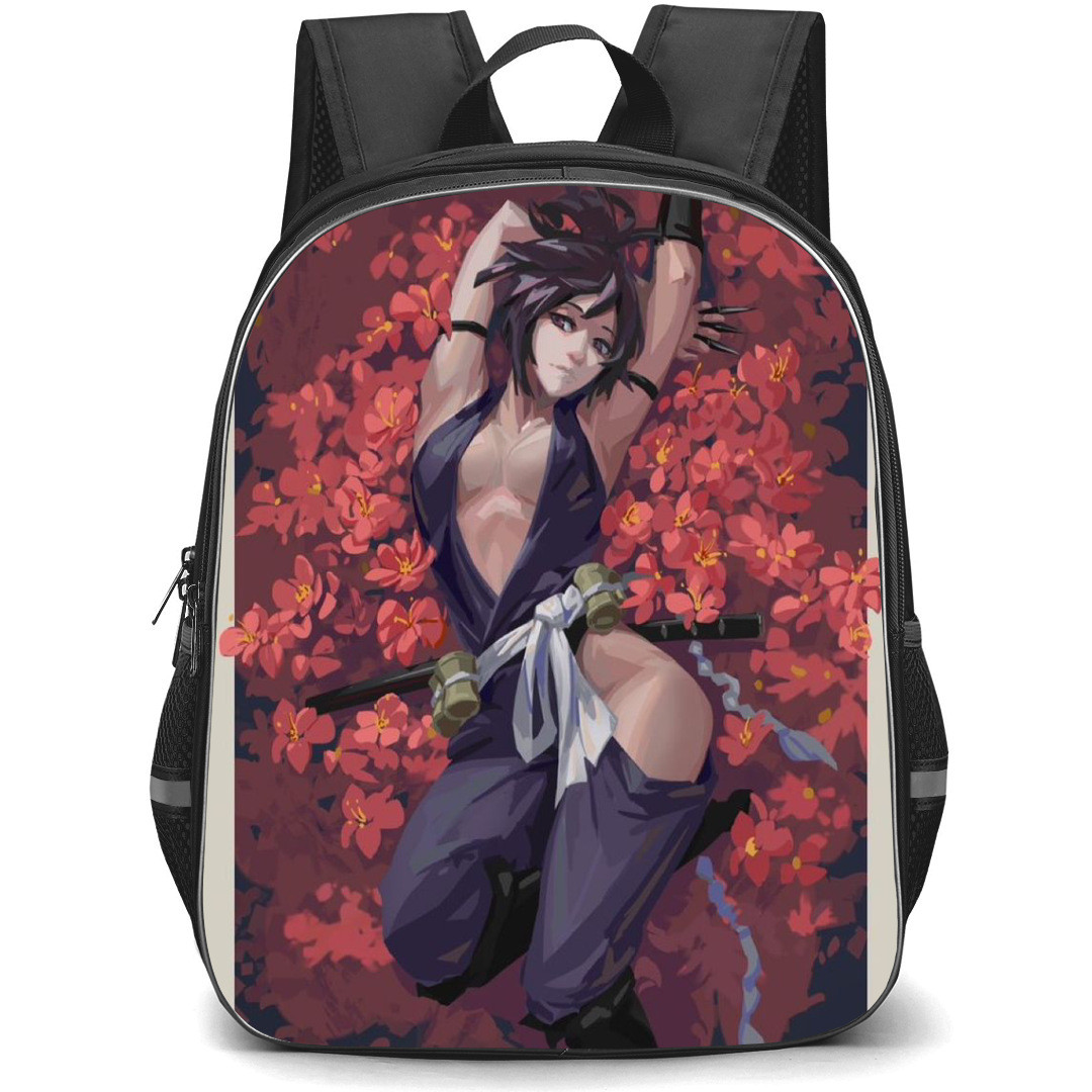 Hells Paradise Jigokuraku Yuzuriha Backpack StudentPack - Yuzuriha Laying On Red Flower Anime Art