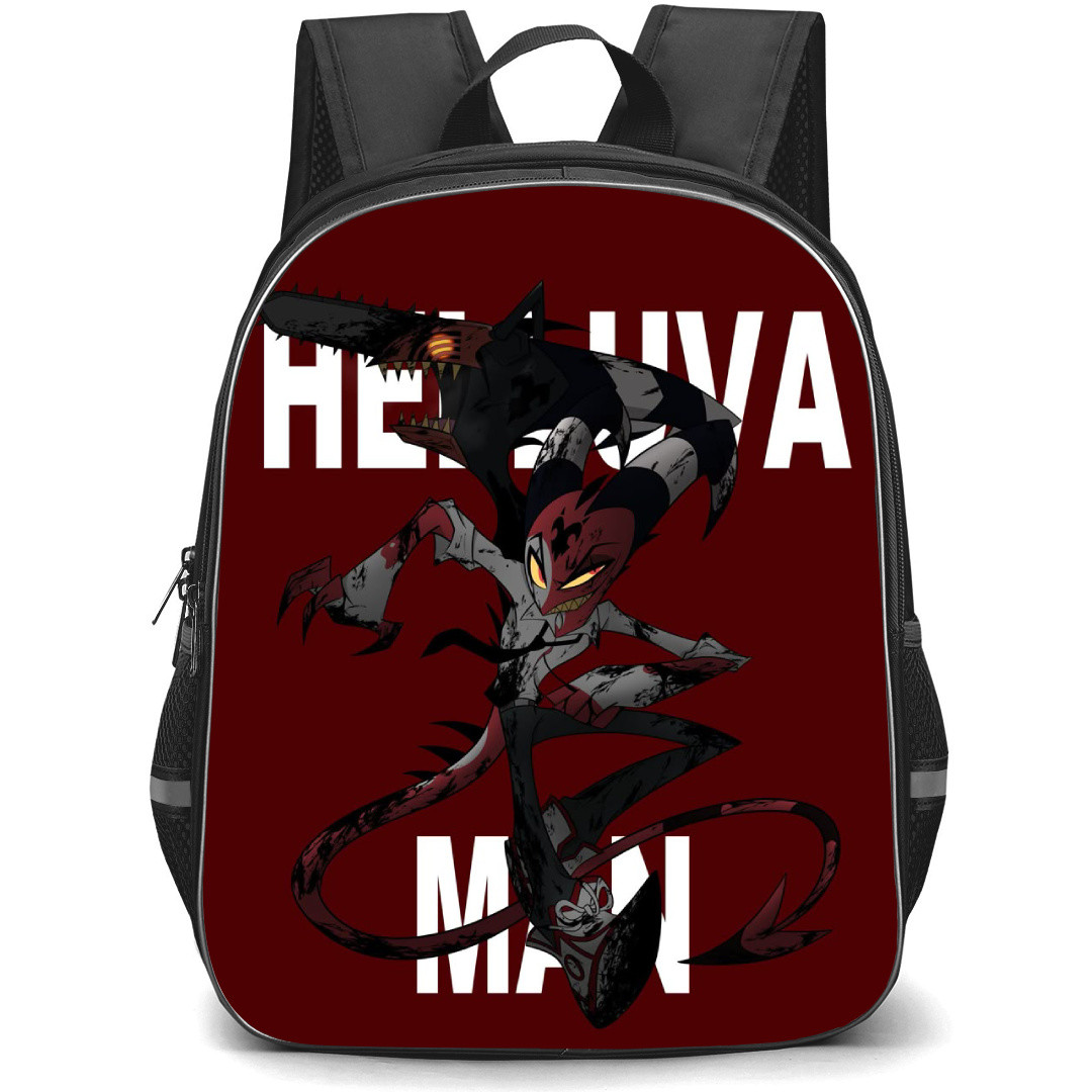 Helluva Boss Blitzo Backpack StudentPack - Blitzo Illustration Art On Dark Red Background