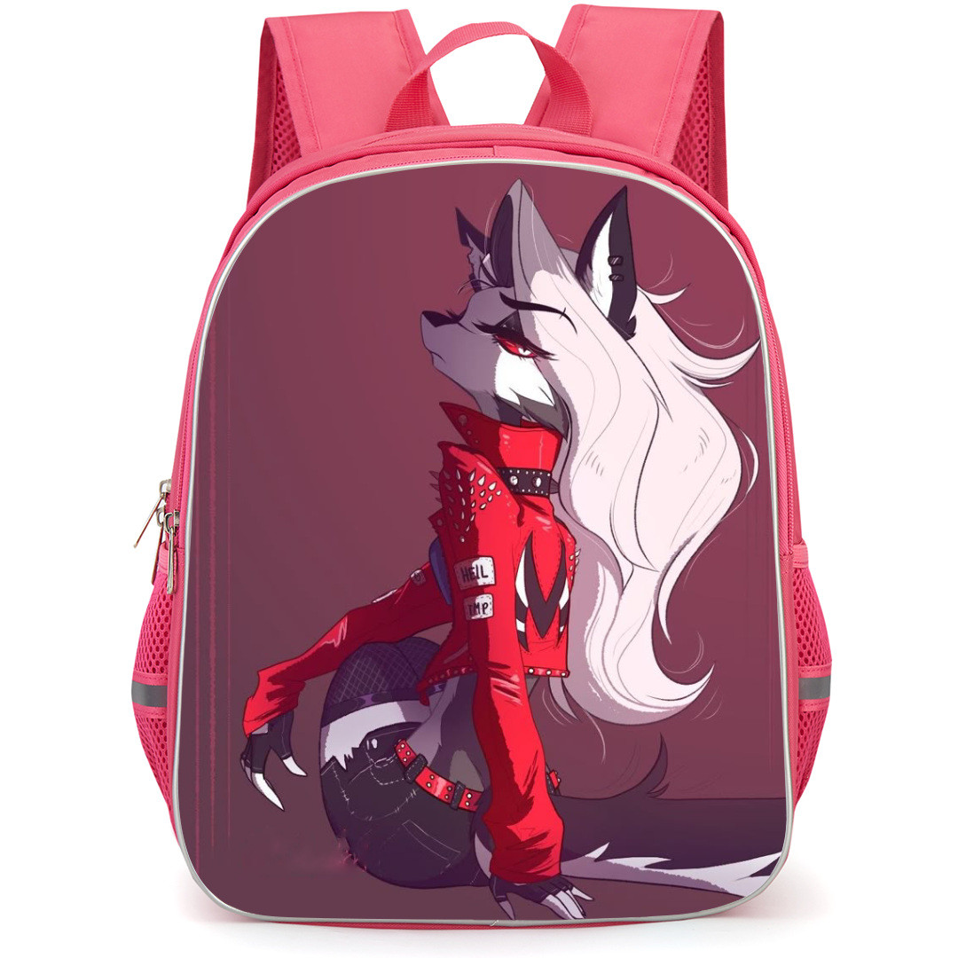 Helluva Boss Loona Backpack StudentPack - Loona Sitting Back Illustration Art On Red Background