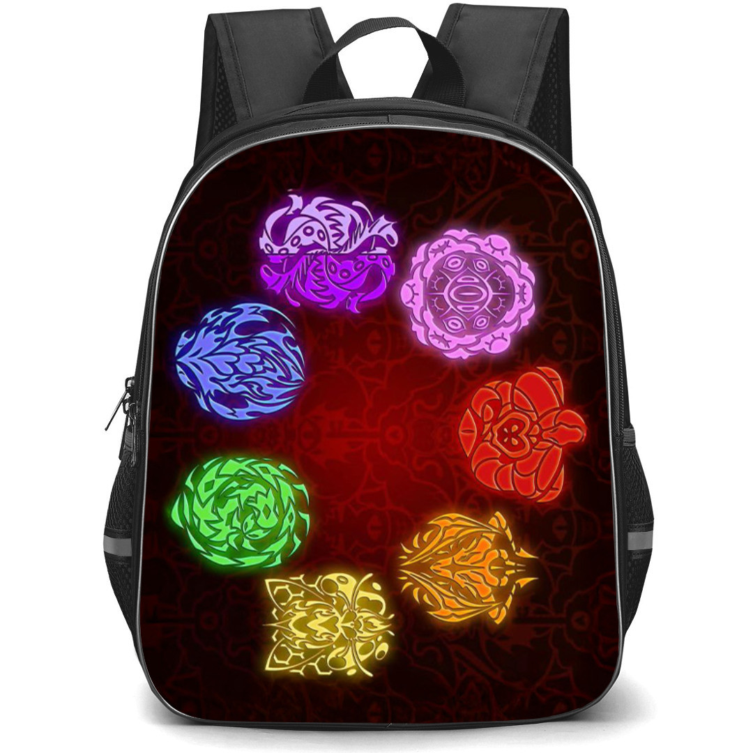 Helluva Boss Backpack StudentPack - Helluva Boss The Seven Deadly Logo On Red Graphic Art Background