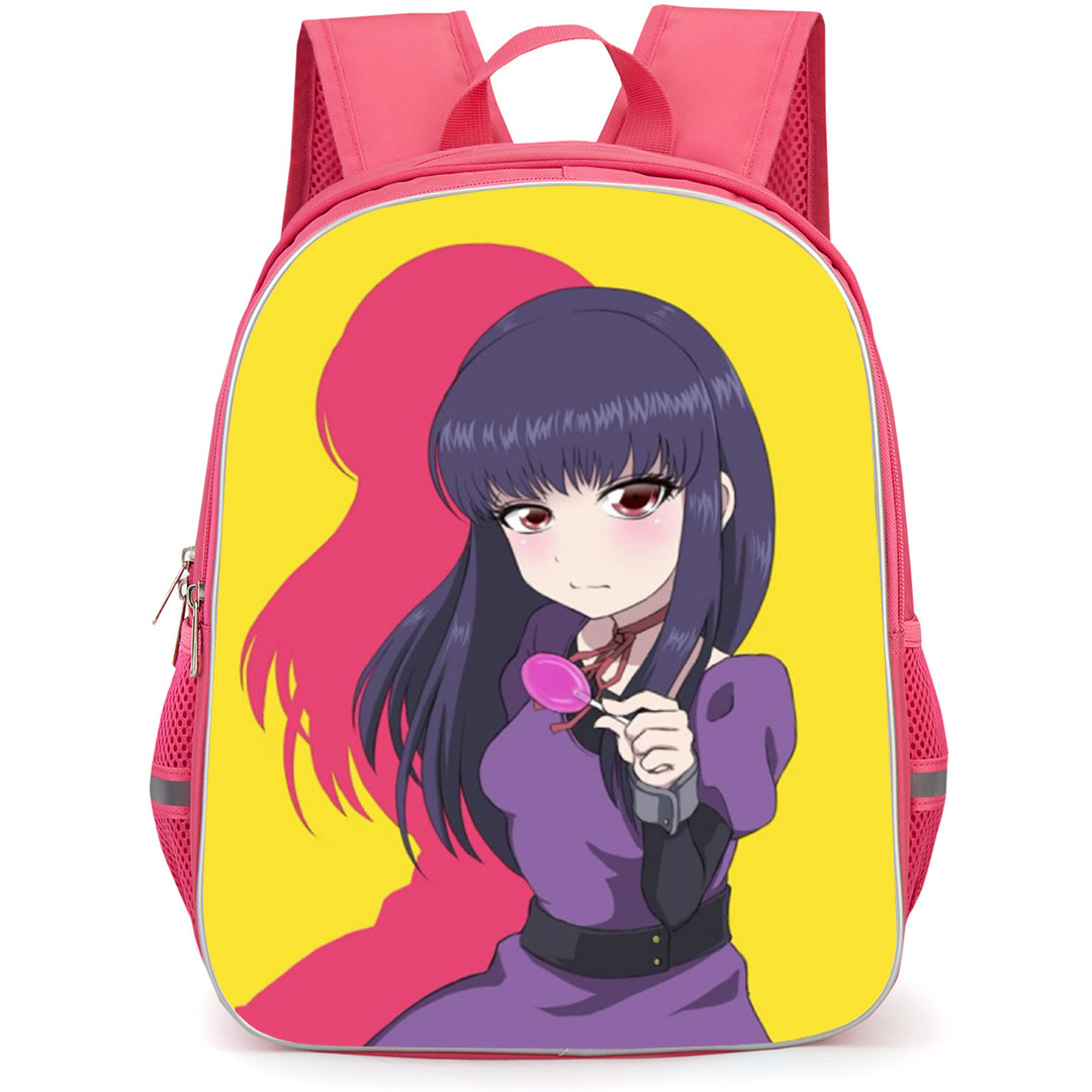 High Score Girl Akira Backpack School Bag StudentPack - Akira Holding Lollipop Portrait In Yellow Background