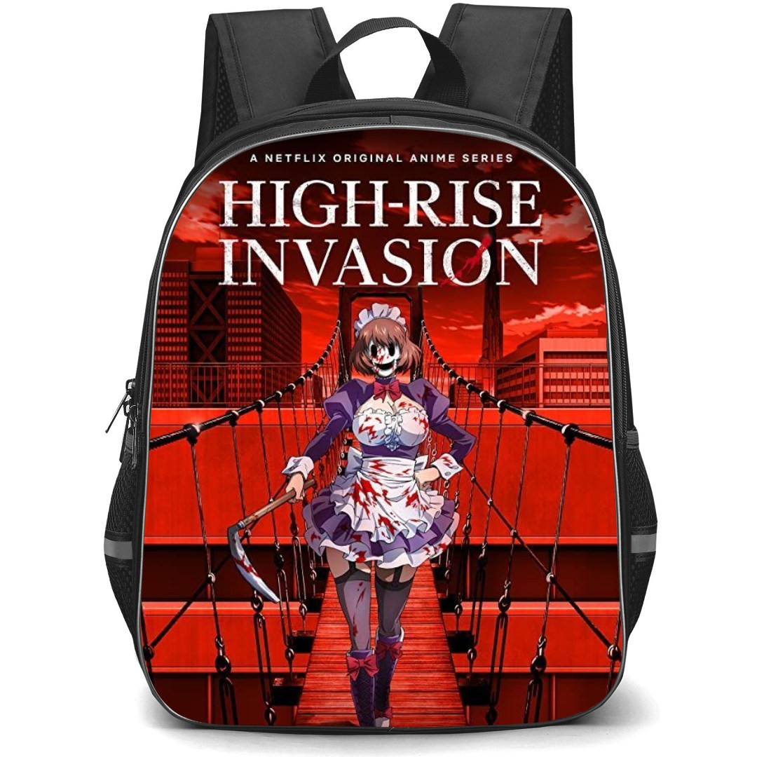 High Rise Invasion Maid Mask Backpack StudentPack - Maid Mask Anime Character Sickle Poster