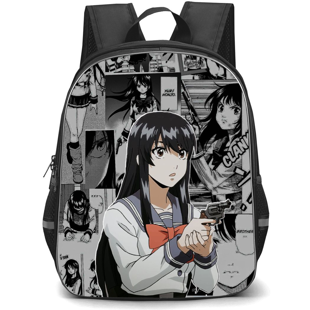 High Rise Invasion Yuri Honjo Backpack StudentPack - Yuri Honjo Grayscale Collage Poster