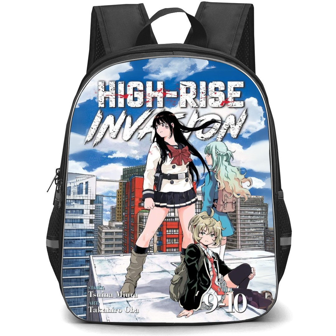 High Rise Invasion Backpack StudentPack - Yuri Honjo Mayuko Nise And Kuon Shinzaki On Roof Top Anime Art Poster