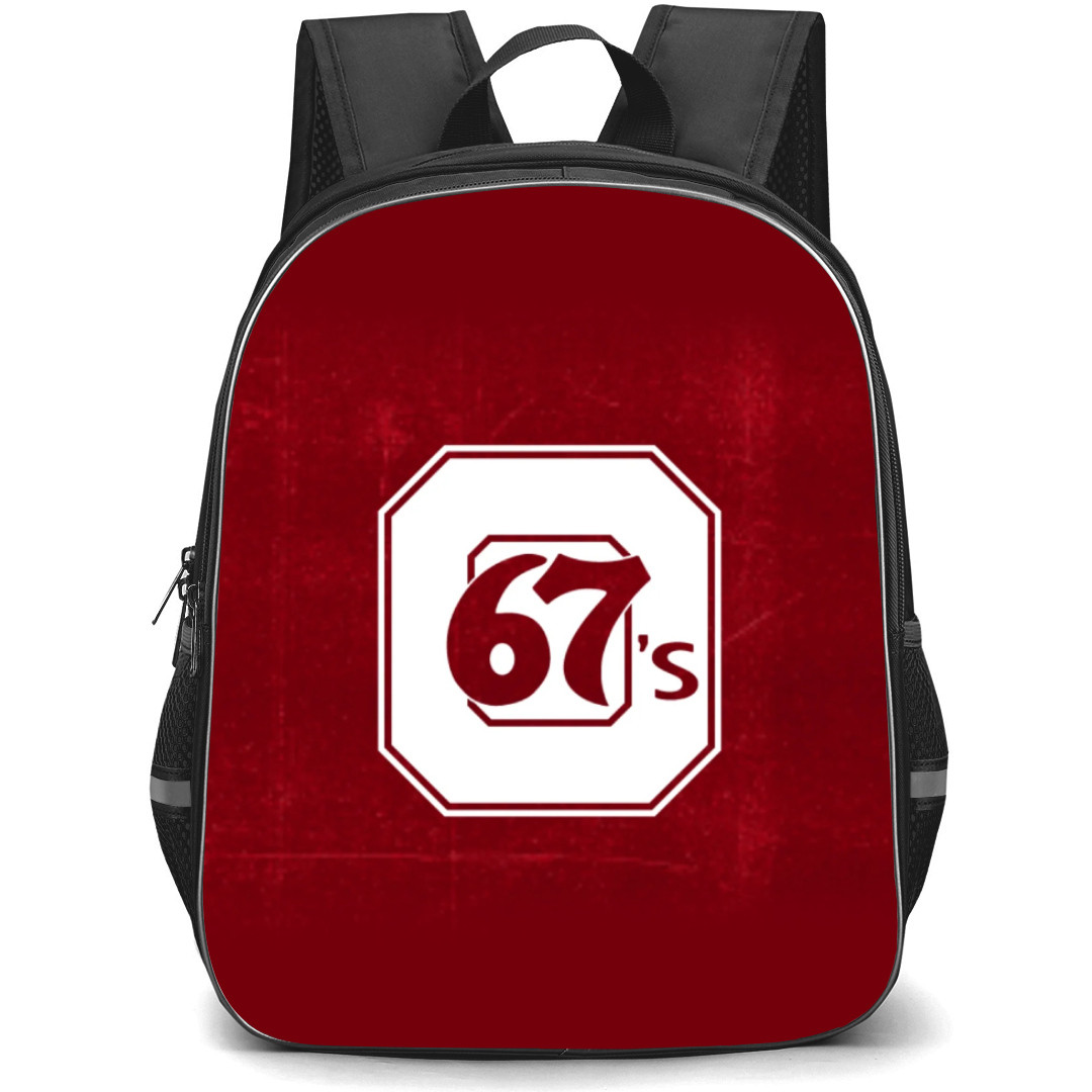 Ottawa 67s Backpack School Bag StudentPack - Logo In Red Grunge Background