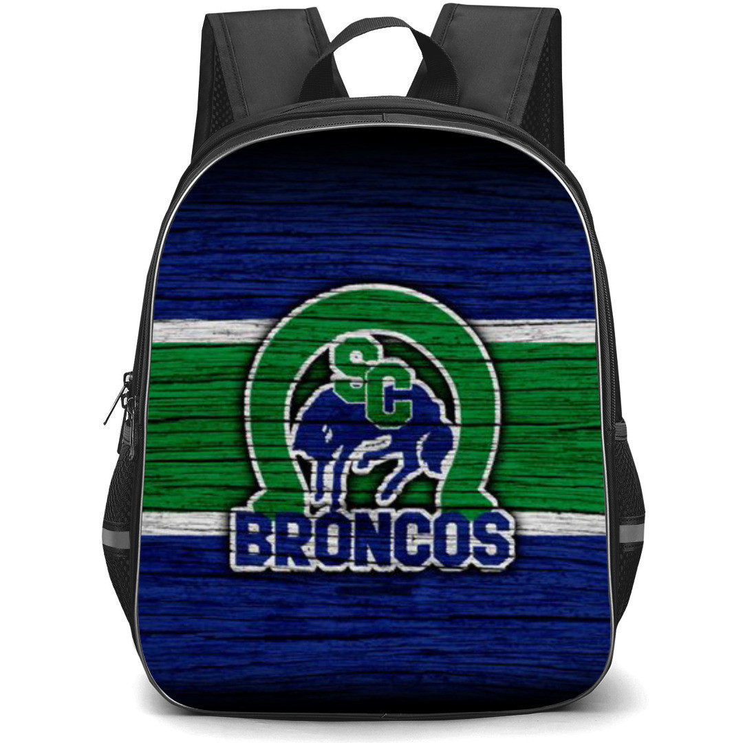 Swift Current Broncos Backpack School Bag StudentPack - Logo Wood In Blue And Green Background
