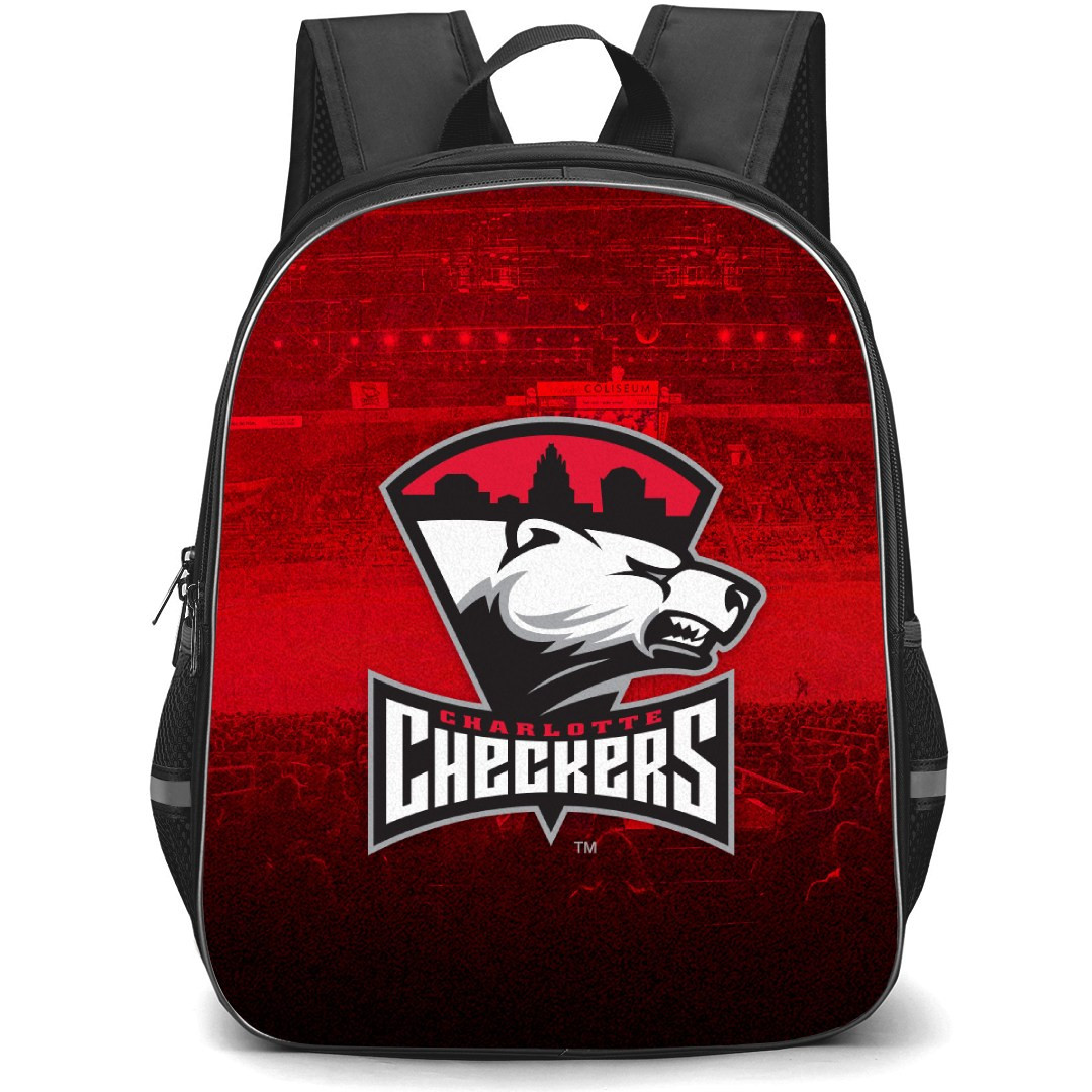Charlotte Checkers Backpack School Bag StudentPack - Logo In Red Stadium Background