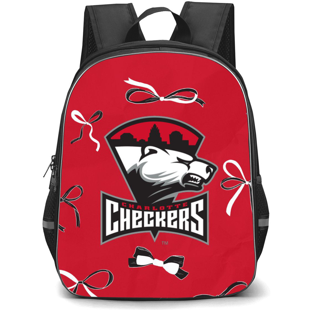 Charlotte Checkers Backpack School Bag StudentPack - Logo Ribbon In Red Background