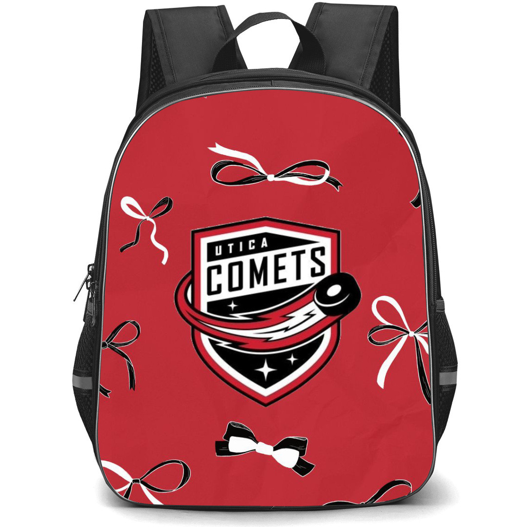 Utica Comets Backpack School Bag StudentPack - Logo Ribbon In Red Background
