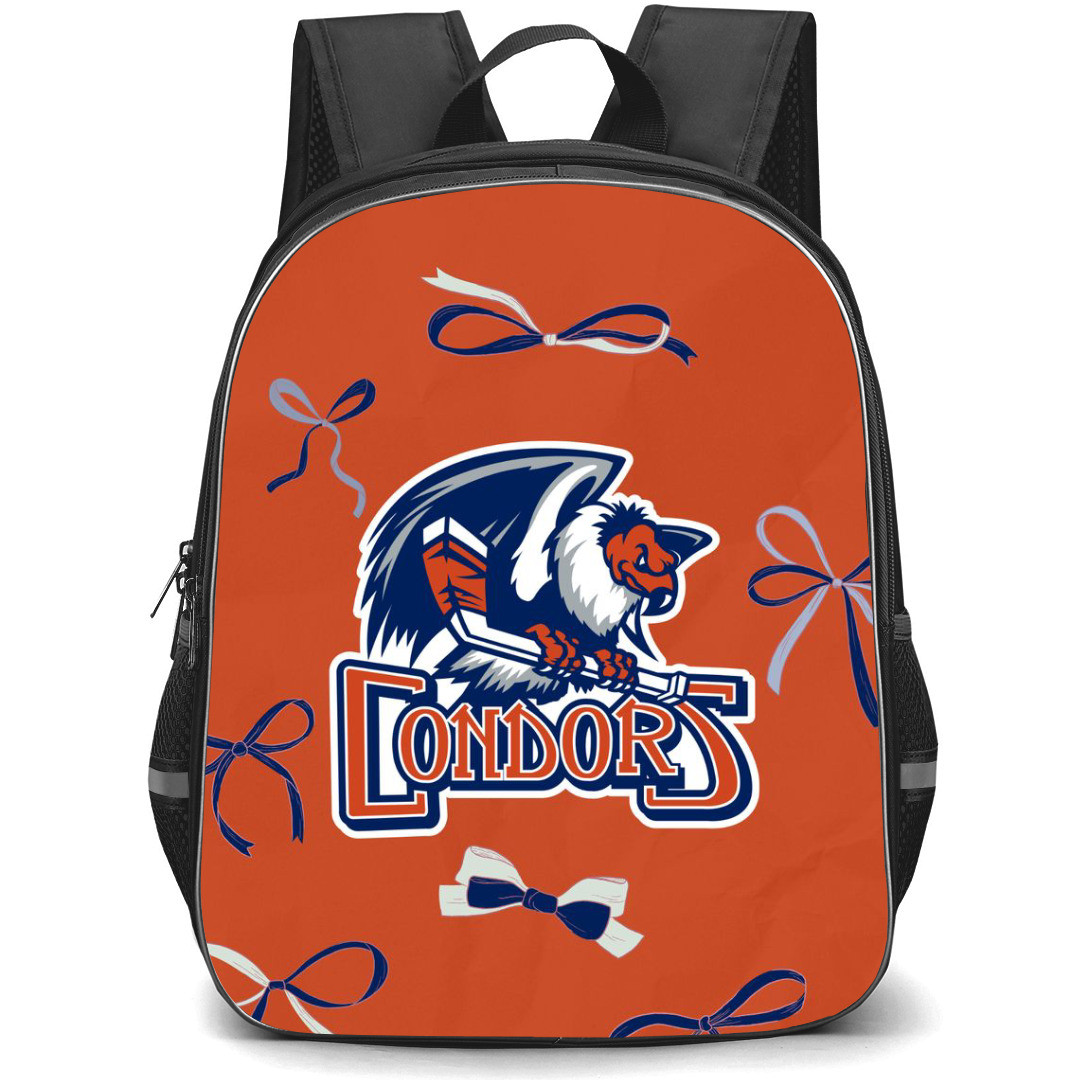 Bakersfield Condors Backpack School Bag StudentPack - Logo Ribbon In Orange Background