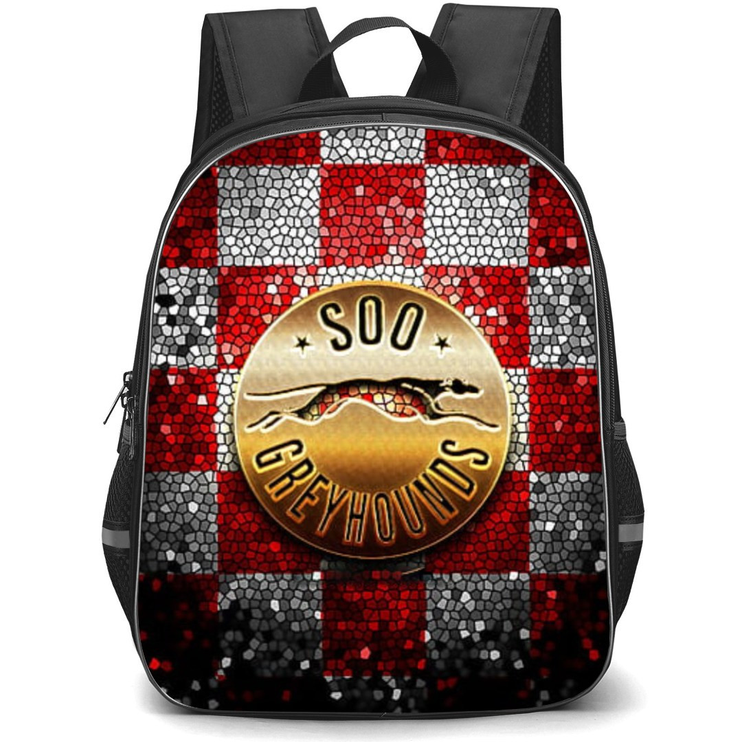 Sault Ste Marie Greyhounds Backpack School Bag StudentPack - Logo Gold Red And White Background