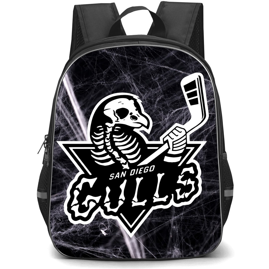 San Diego Gulls Backpack School Bag StudentPack - Skeleton Logo In Grunge Background