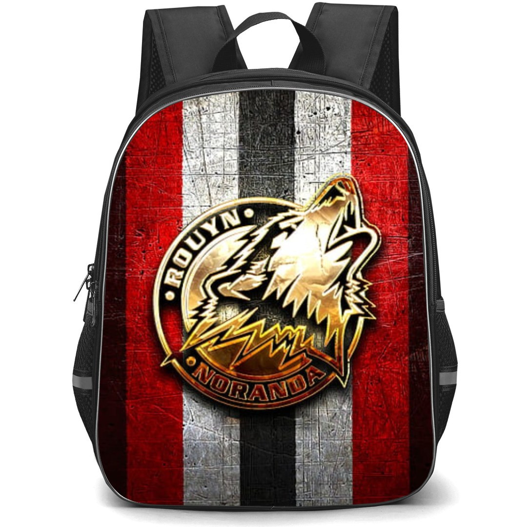 Rouyn Noranda Huskies Backpack School Bag StudentPack - Logo Gold Grunge Stripe Background