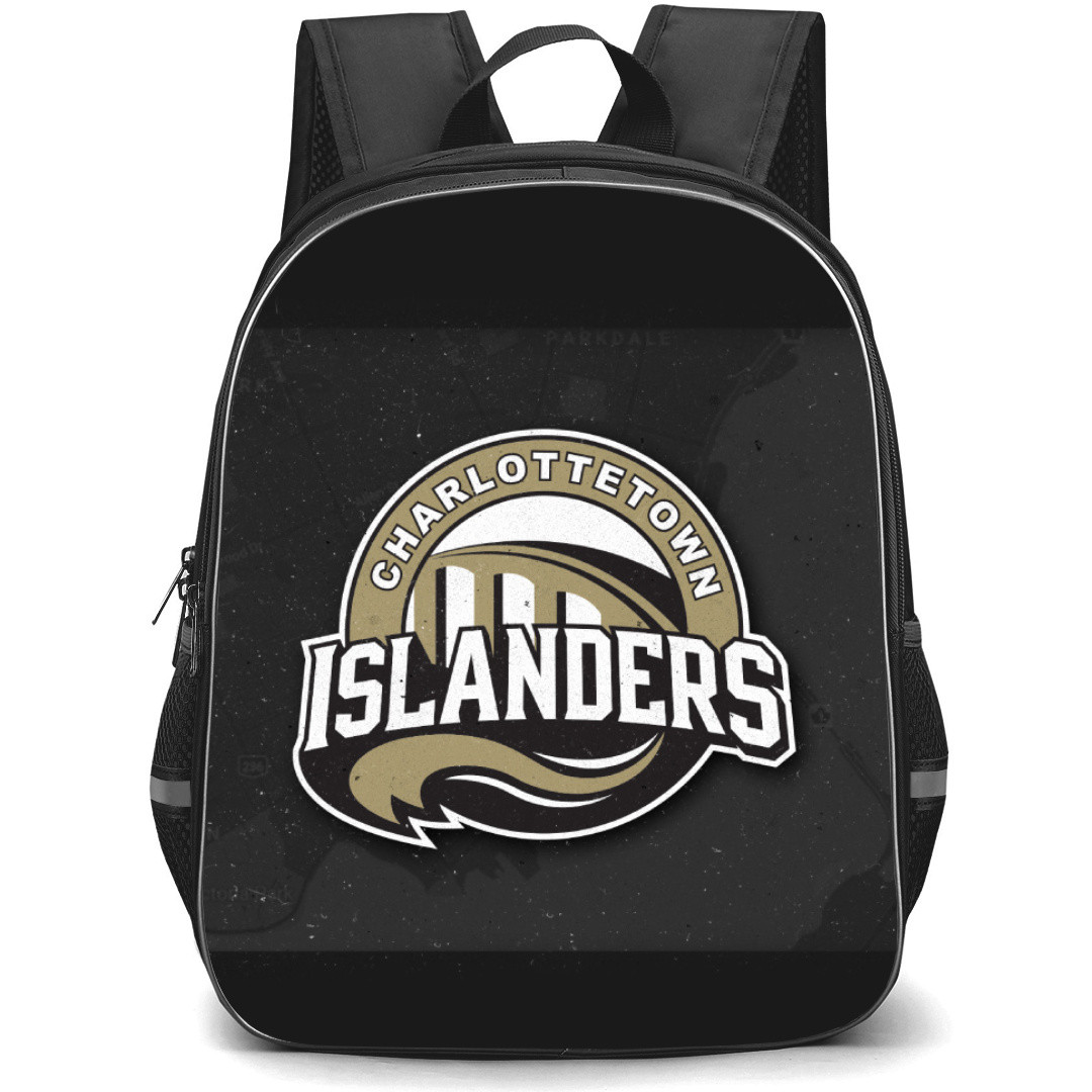 Charlottetown Islanders Backpack School Bag StudentPack - Logo In Gray Grunge Background