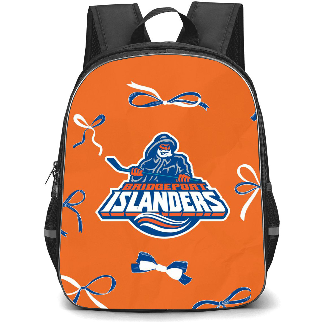 Bridgeport Islanders Backpack School Bag StudentPack - Logo Ribbon In Orange Background