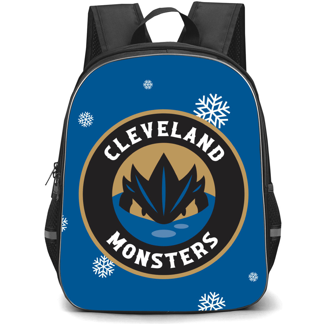 Cleveland Monsters Backpack School Bag StudentPack - Logo Snow Flakes Blue Background