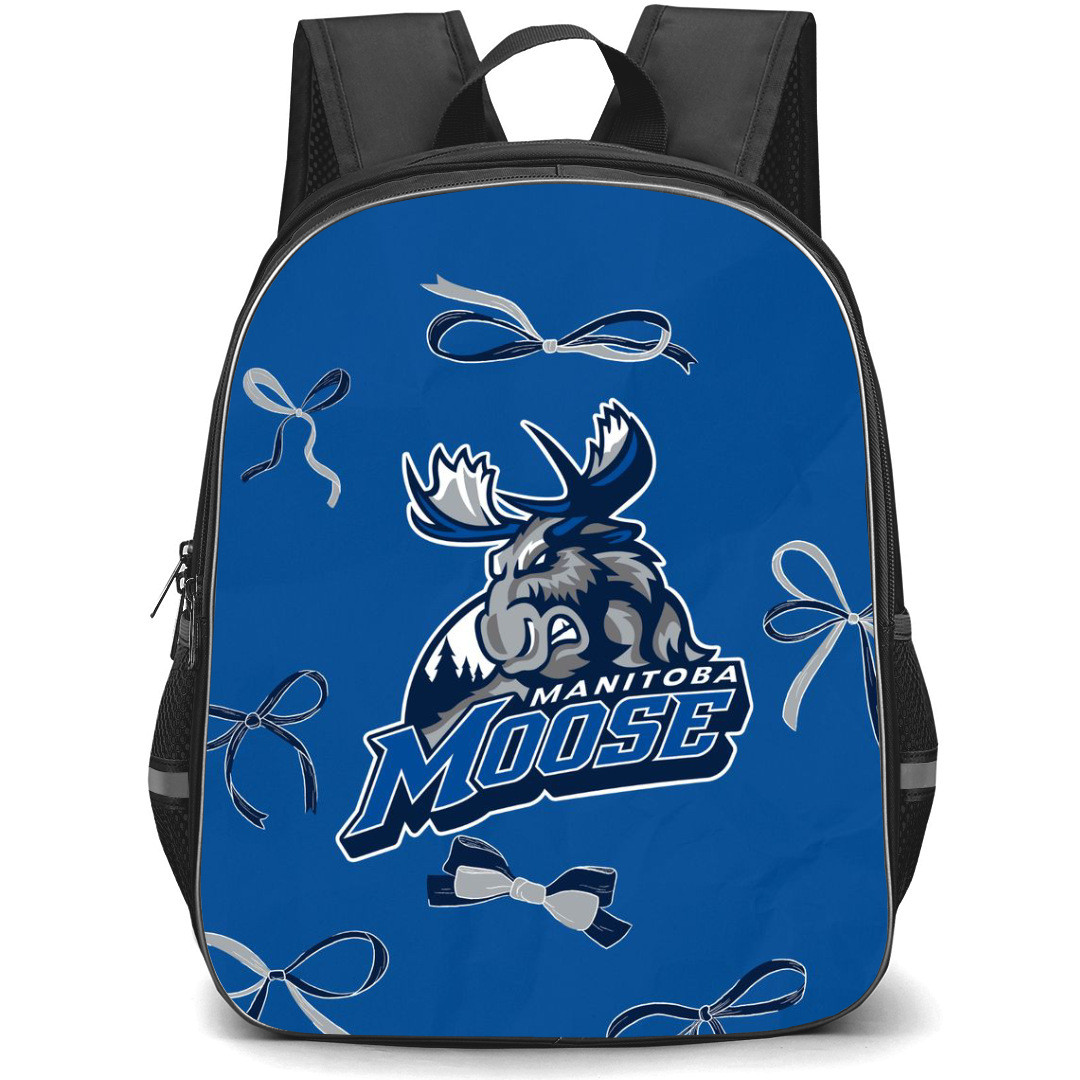 Manitoba Moose Backpack School Bag StudentPack - Logo Ribbon In Blue Background