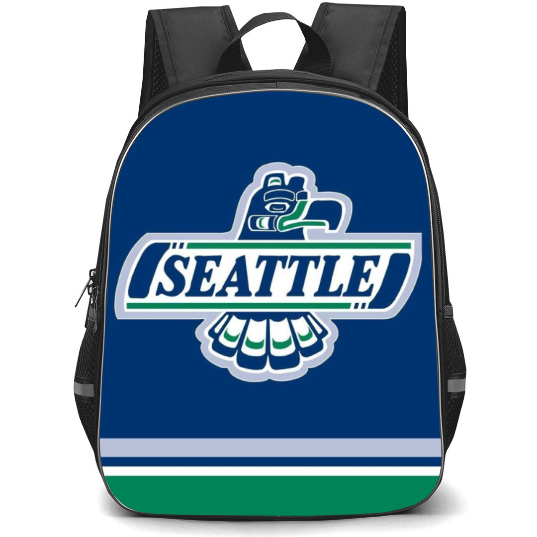 Seattle Thunderbirds Backpack School Bag StudentPack - Logo In Blue And Green Line Background