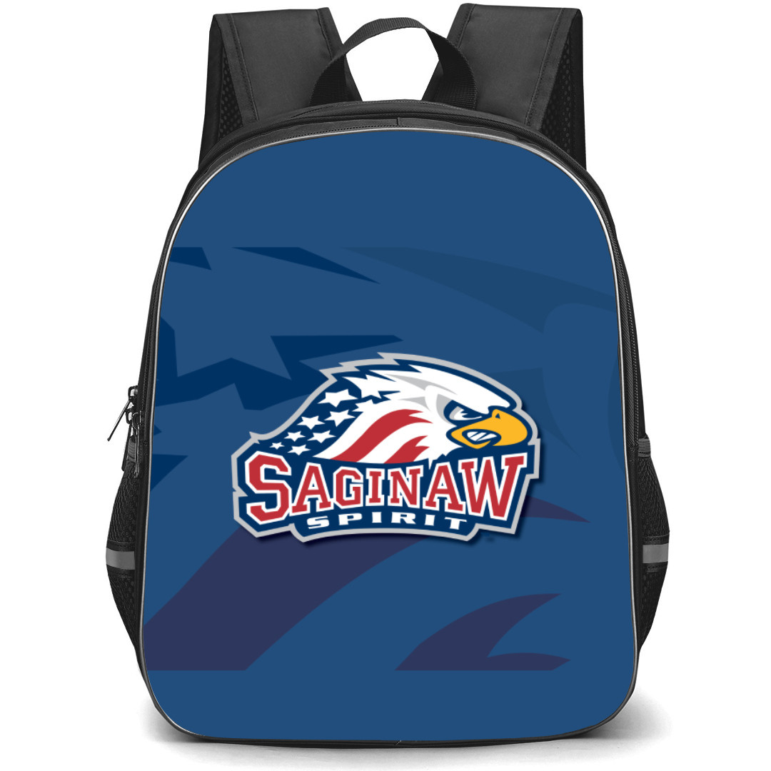 Saginaw Spirit Backpack School Bag StudentPack - Logo Overlay In Blue Background