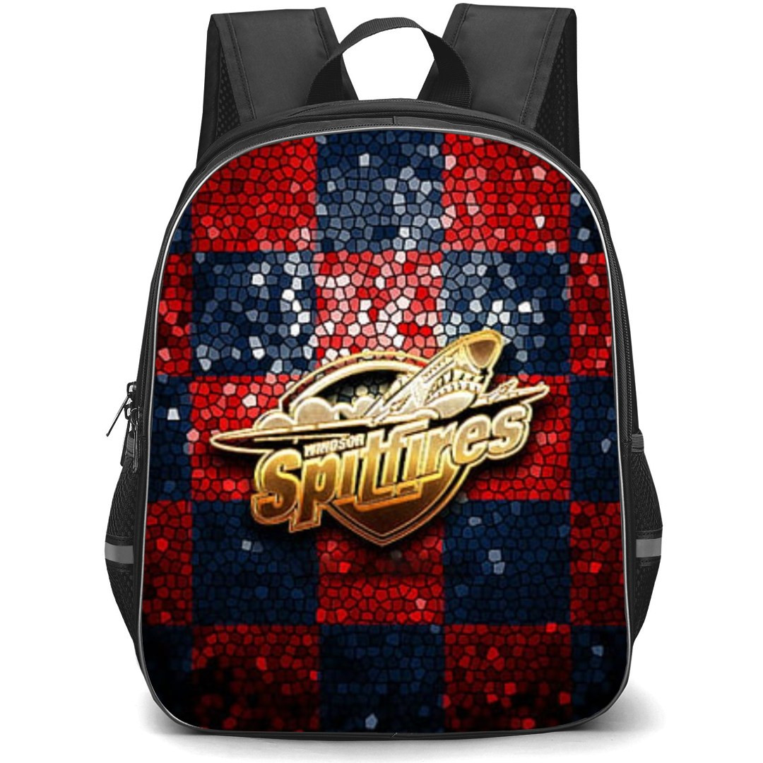 Windsor Spitfires Backpack School Bag StudentPack - Logo Gold In Red And Blue Background
