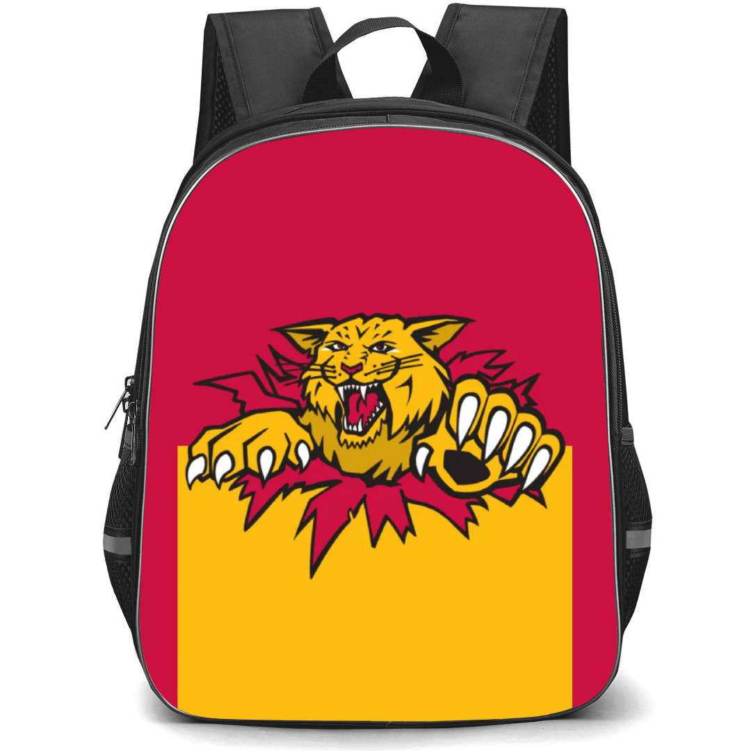 Moncton Wildcats Backpack School Bag StudentPack - Logo In Red And Yellow Background
