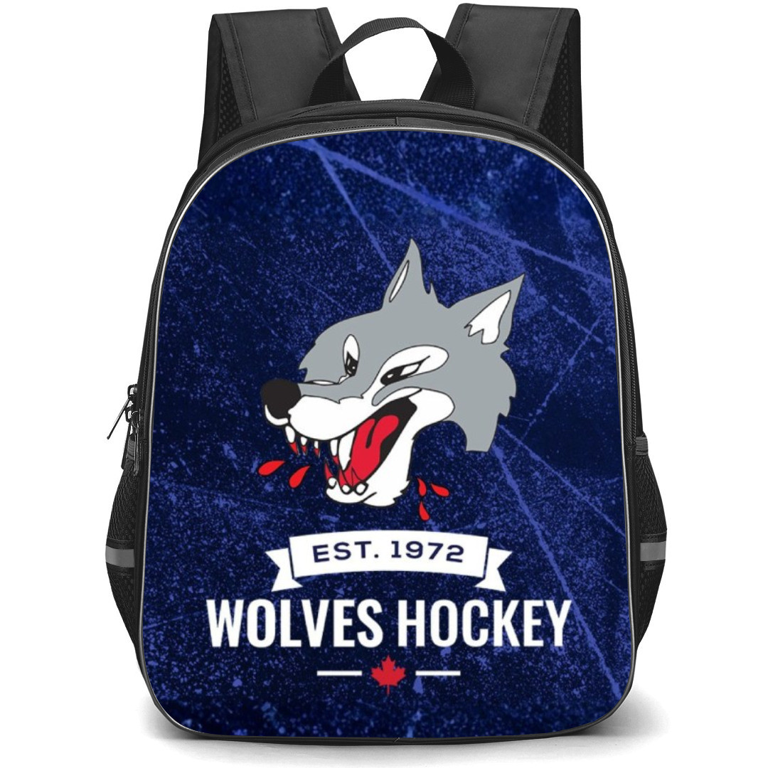 Sudbury Wolves Backpack School Bag StudentPack - Logo Poster In Blue Grunge Background