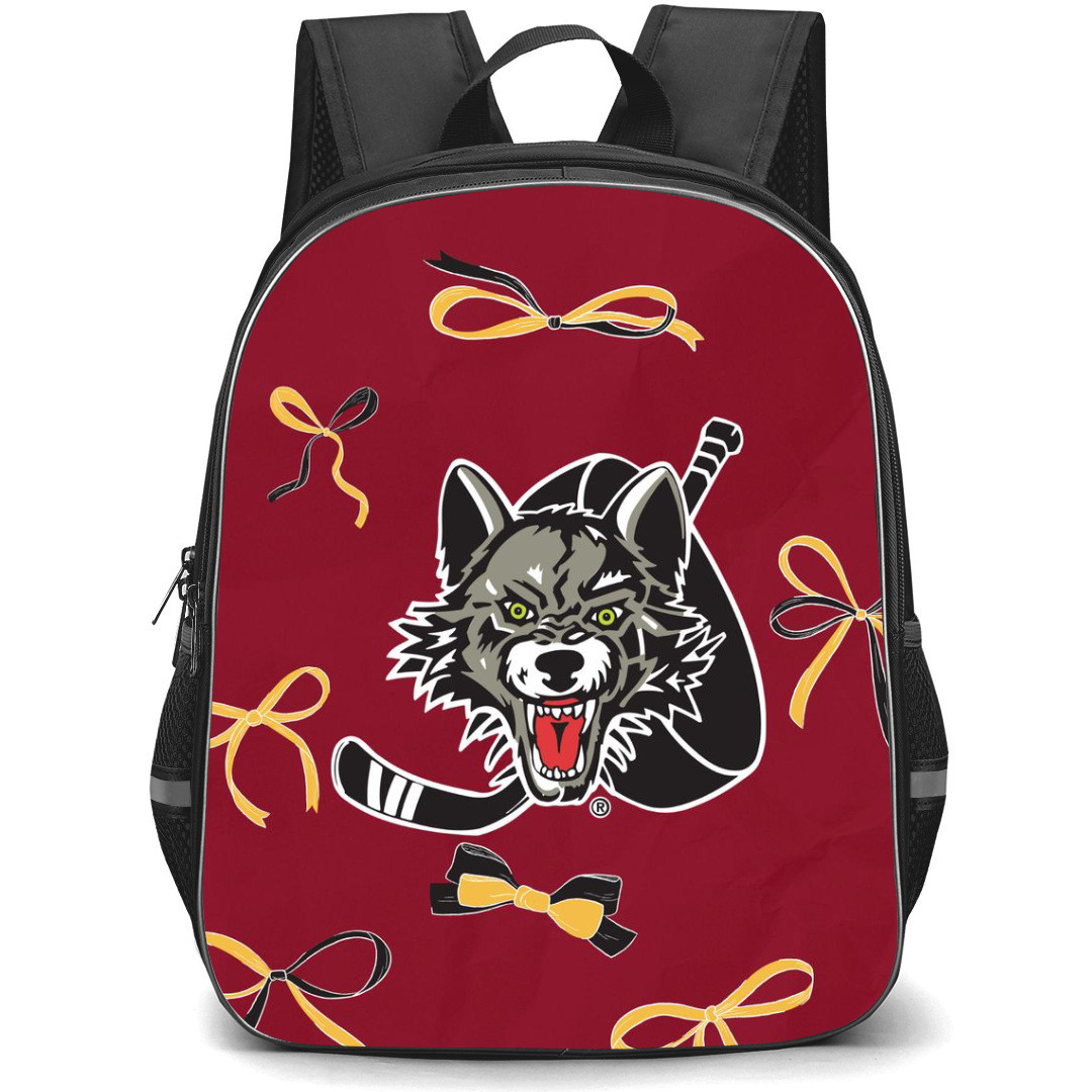 Chicago Wolves Backpack School Bag StudentPack - Logo Ribbon In Red Background