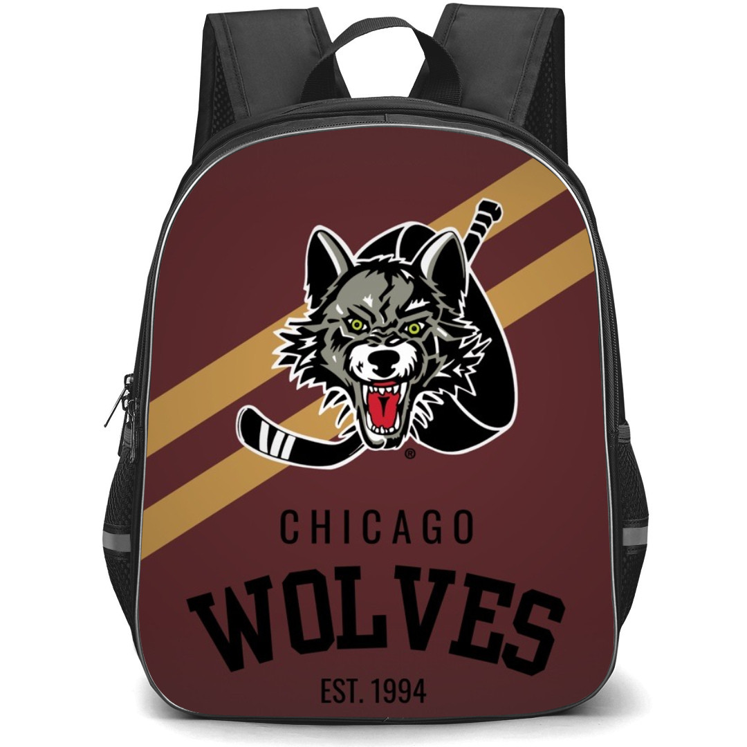 Chicago Wolves Backpack School Bag StudentPack - Logo In Yellow And Maroon Background