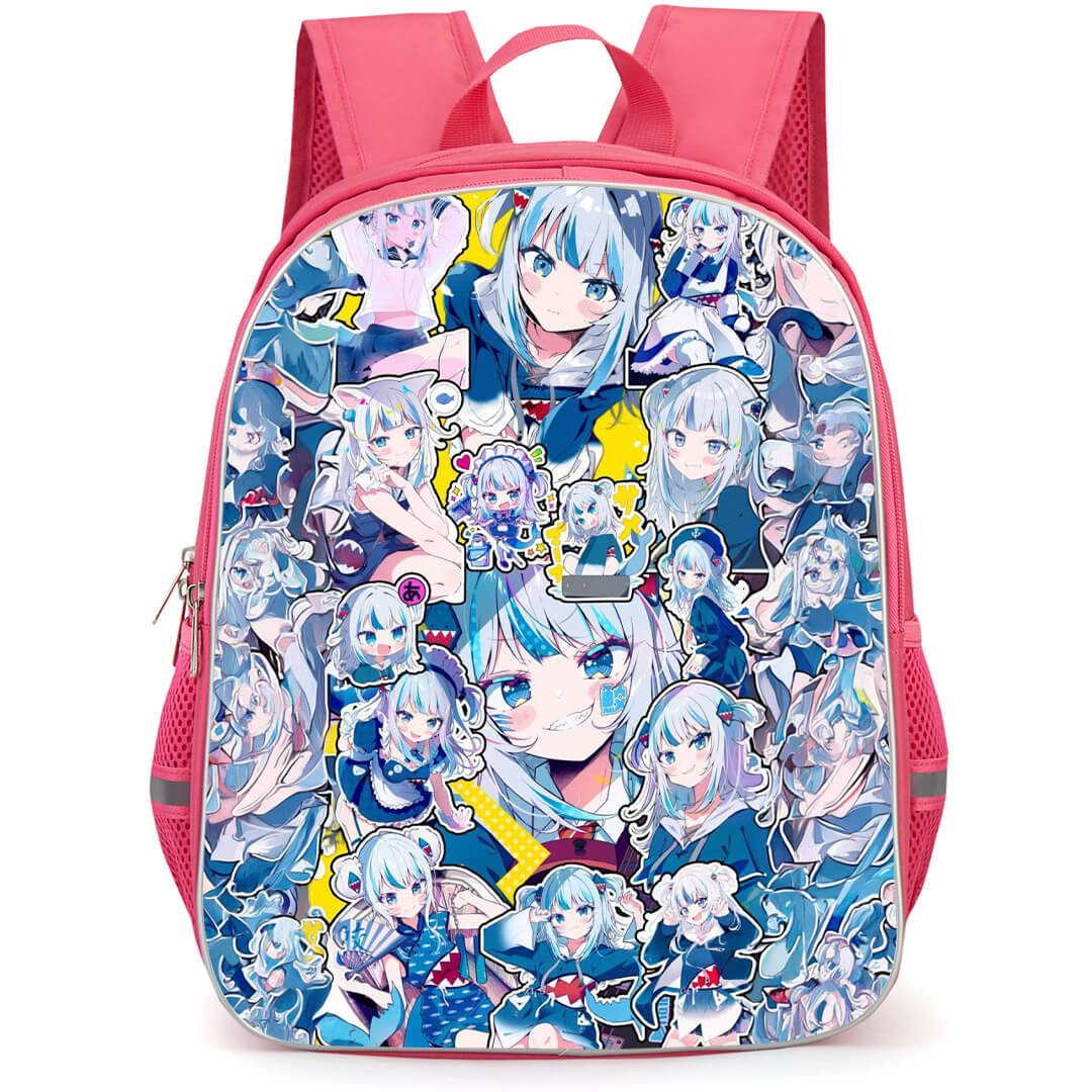 Hololive Gawr Gura Backpack School Bag StudentPack - Gawr Gura Smirking Portrait Sticker Collage