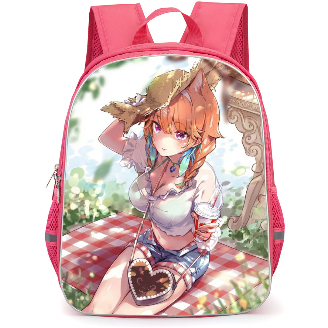 Hololive Takanashi Kiara Backpack School Bag StudentPack - Takanashi Kiara Sitting Straw Hat Portrait