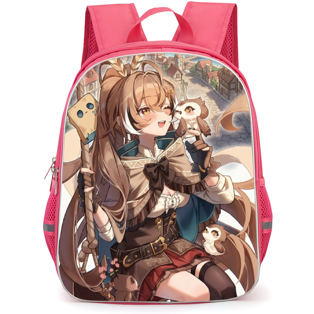 Hololive Nanashi Mumei Backpack School Bag StudentPack - Nanashi Mumei Holding Bird Smiling Portrait