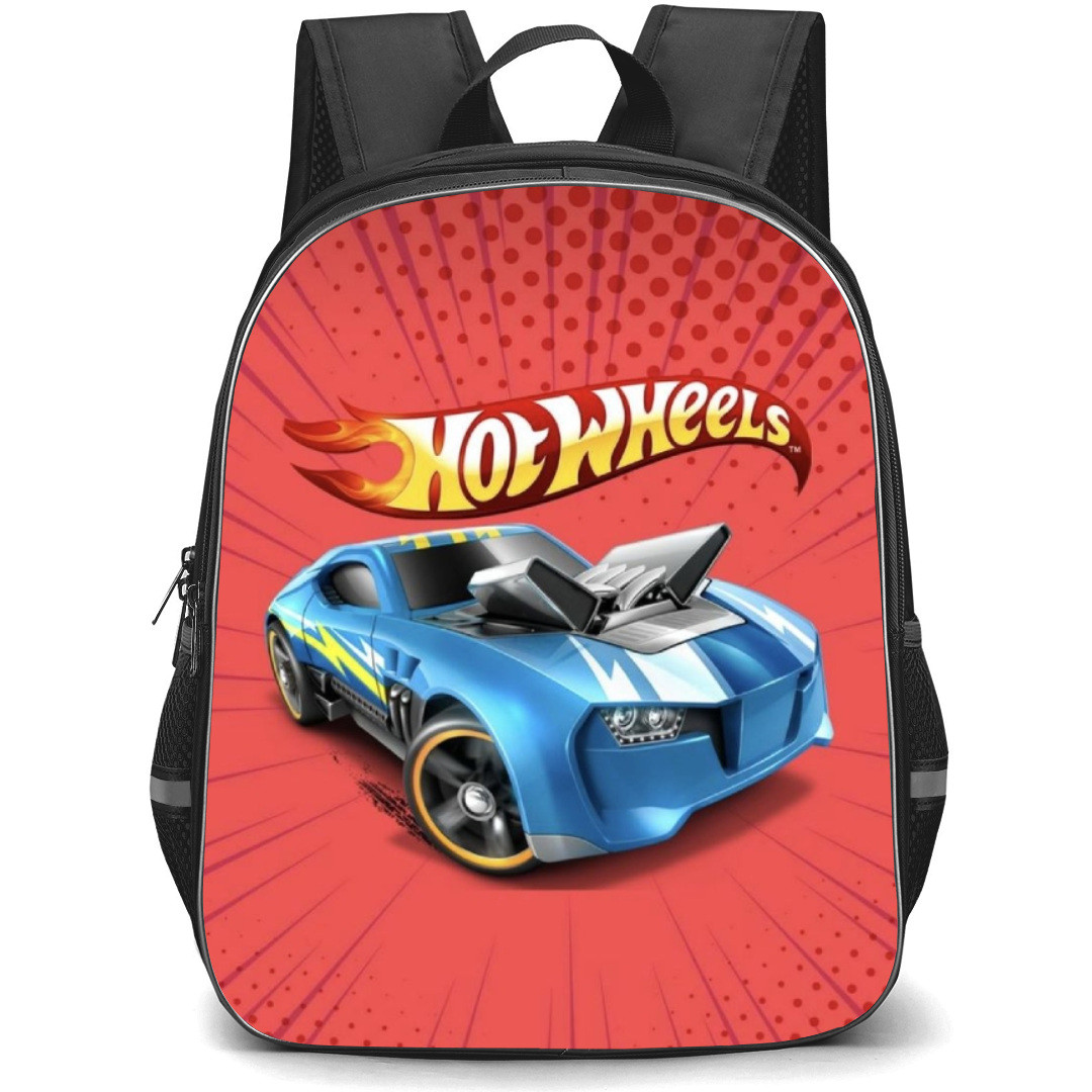 Hot Wheels Let?s Race Backpack Student Pack - Blue Car in Red Pop Art Background